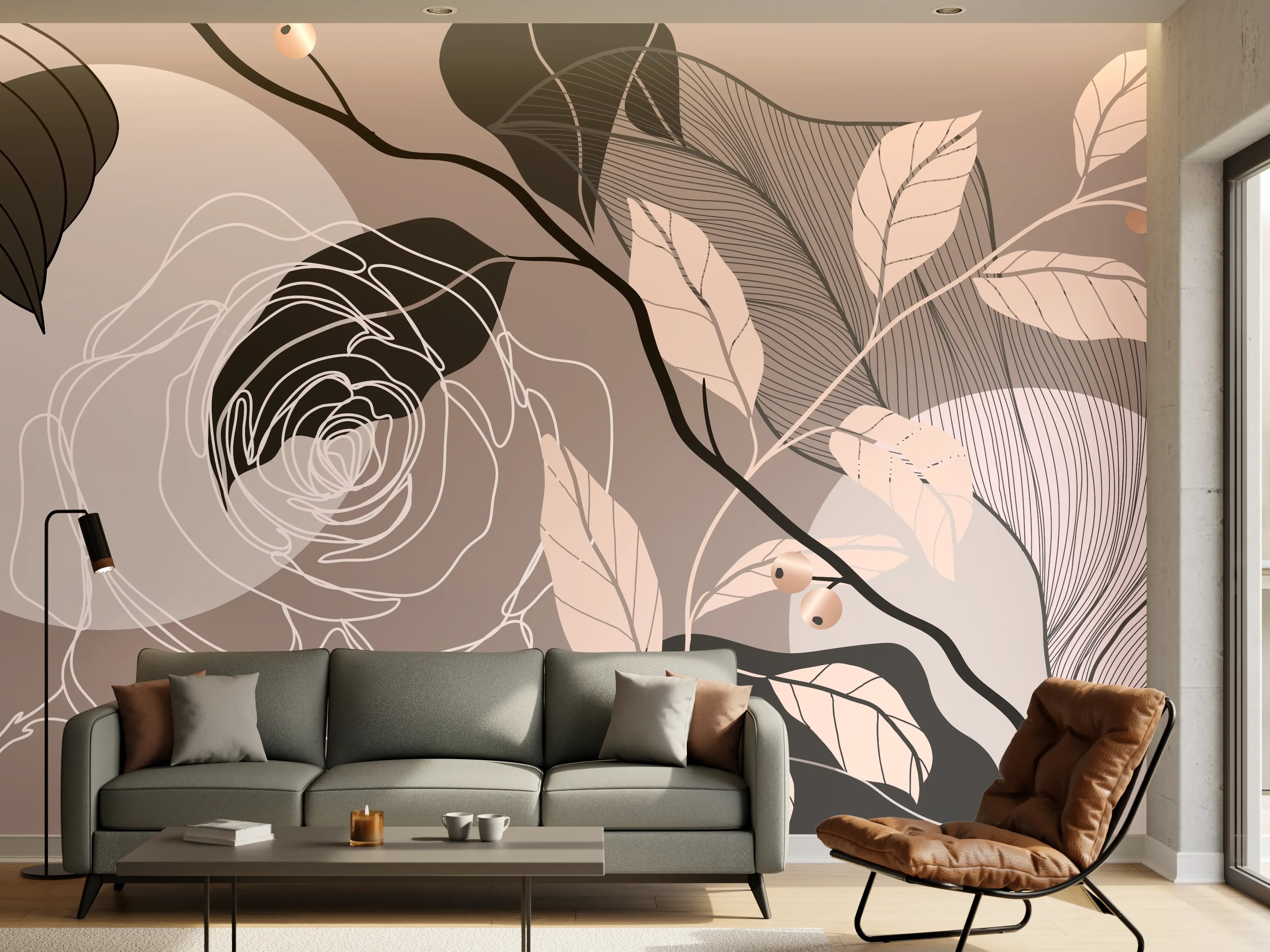 Wandverkleidung Wohnzimmer - Abstrakte Blumen Illustration