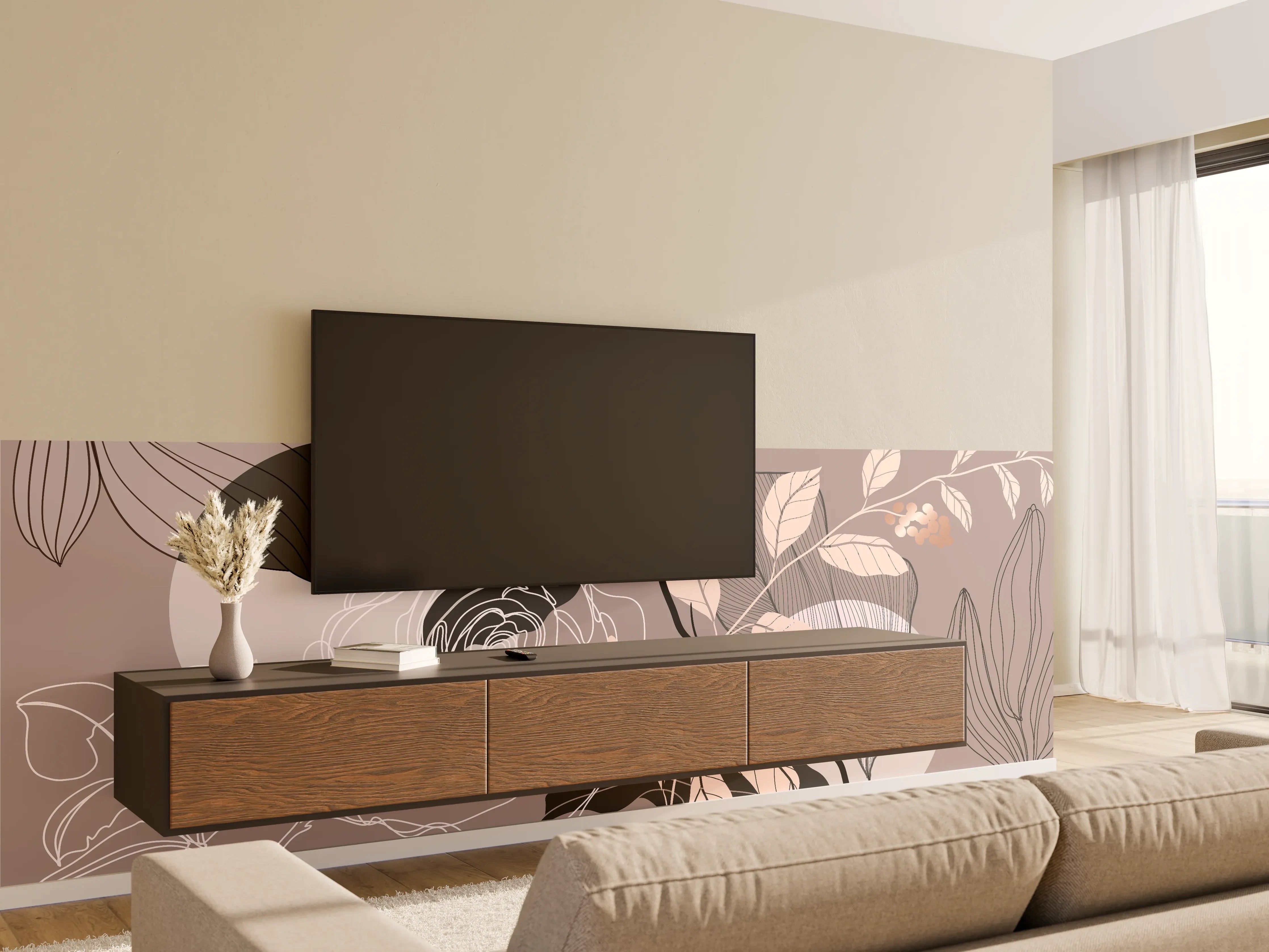 Wandverkleidung Wohnzimmer - Abstrakte Blumen Illustration