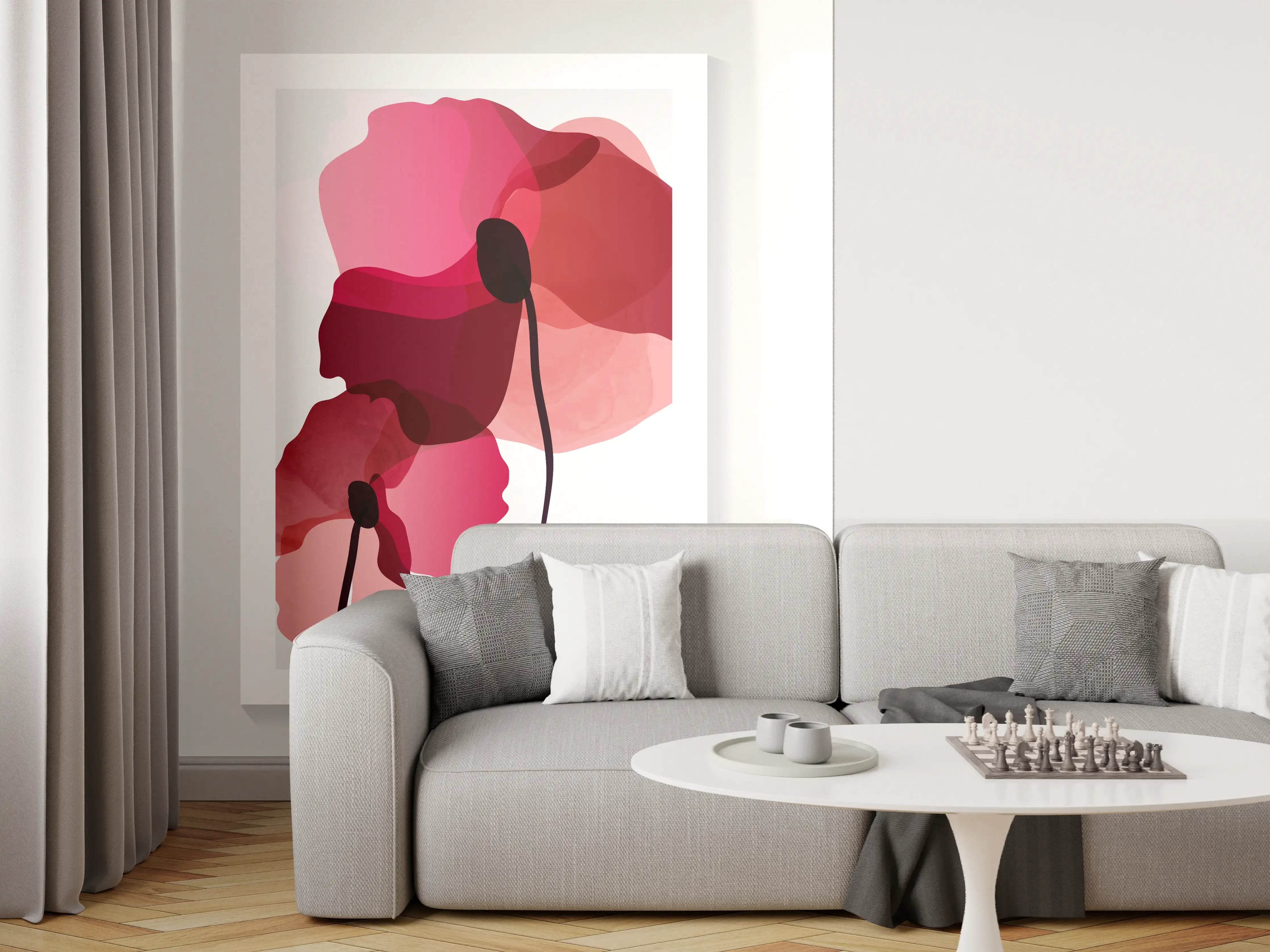 Wandverkleidung Wohnzimmer - Abstrakte Blumen Triptychon Rot