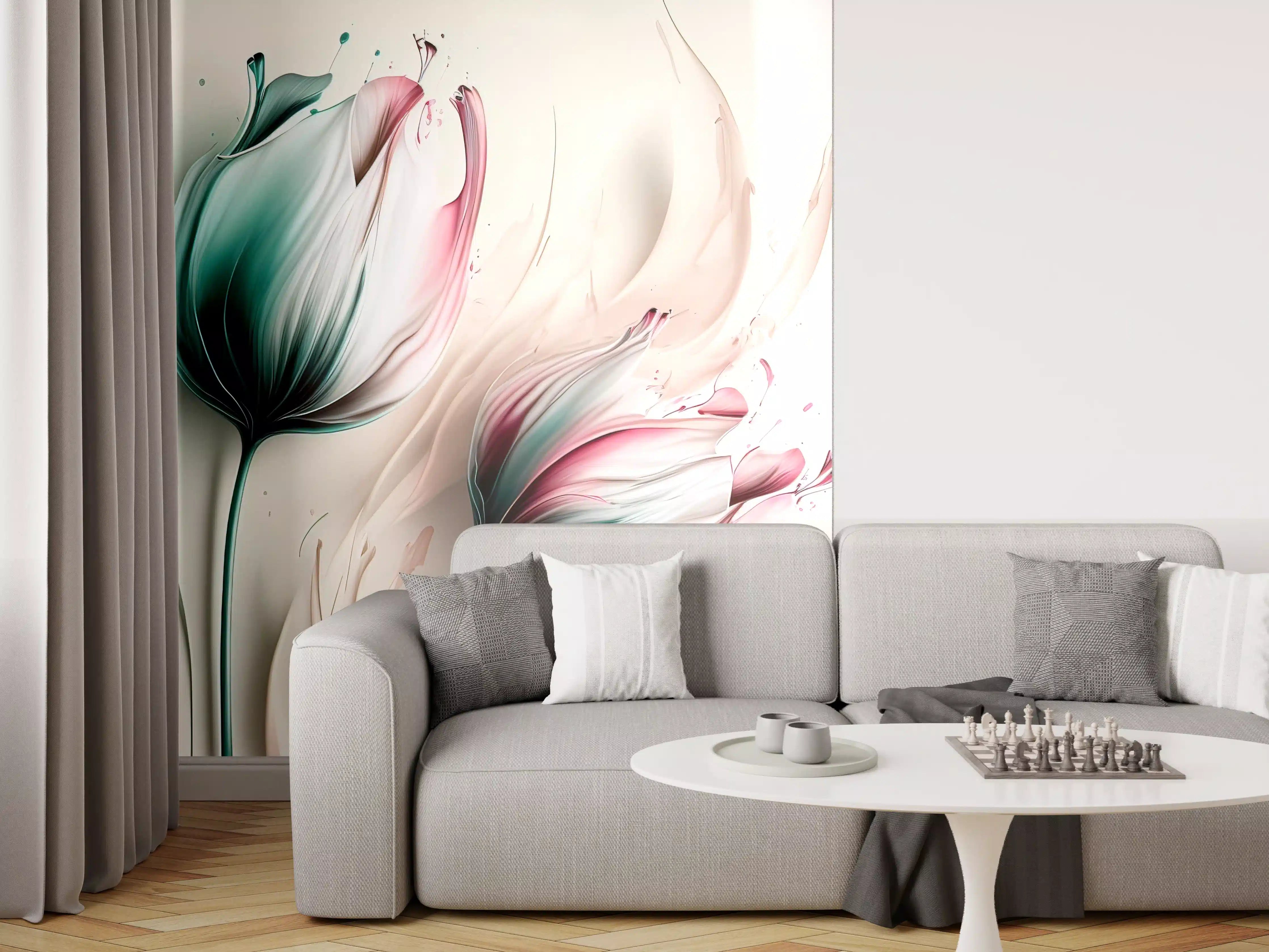 Wandverkleidung Wohnzimmer - Abstrakte Blumenkunst - Modernes Wandbild