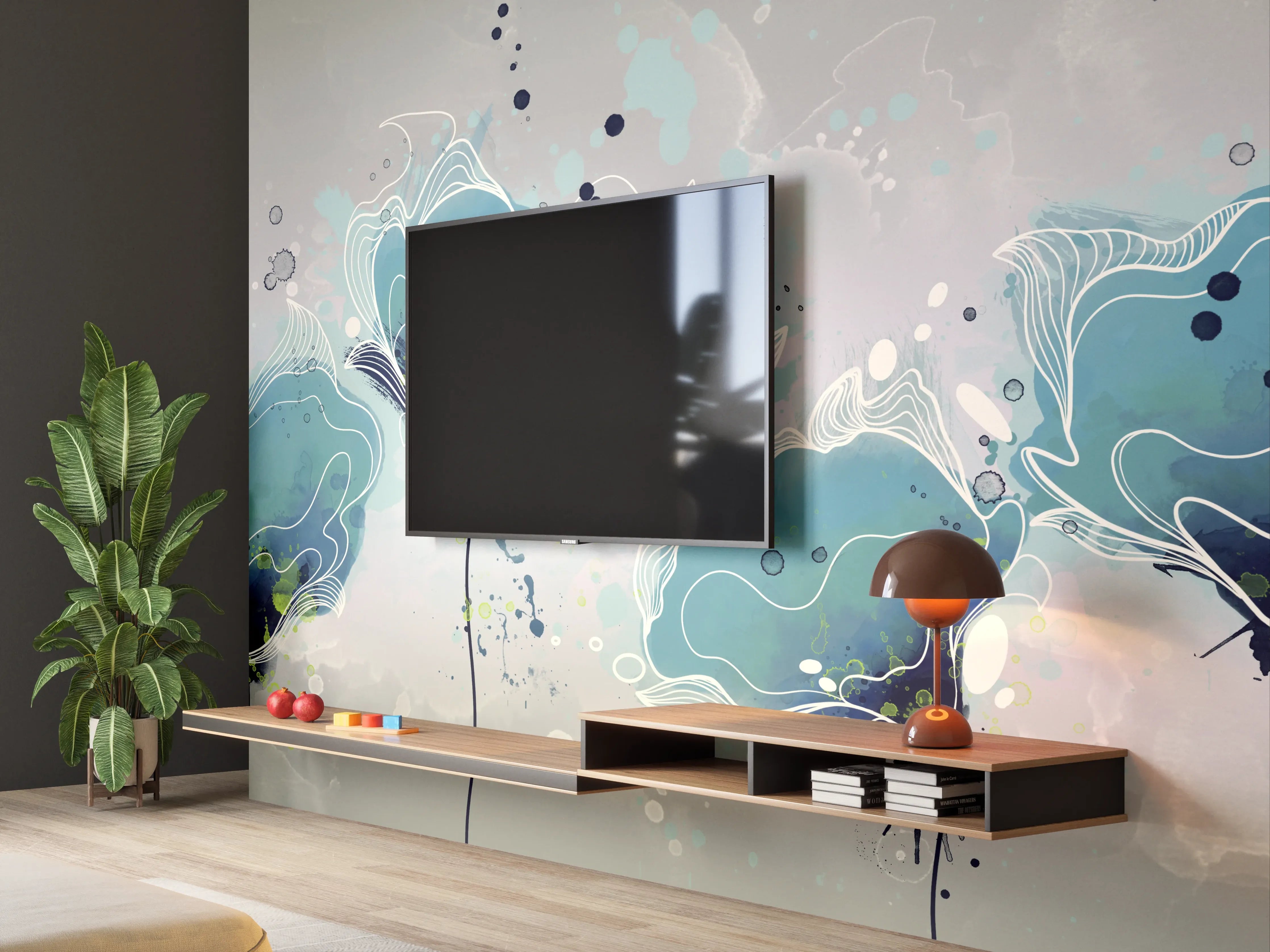 Wandverkleidung Wohnzimmer - Abstrakte Blumenmalerei