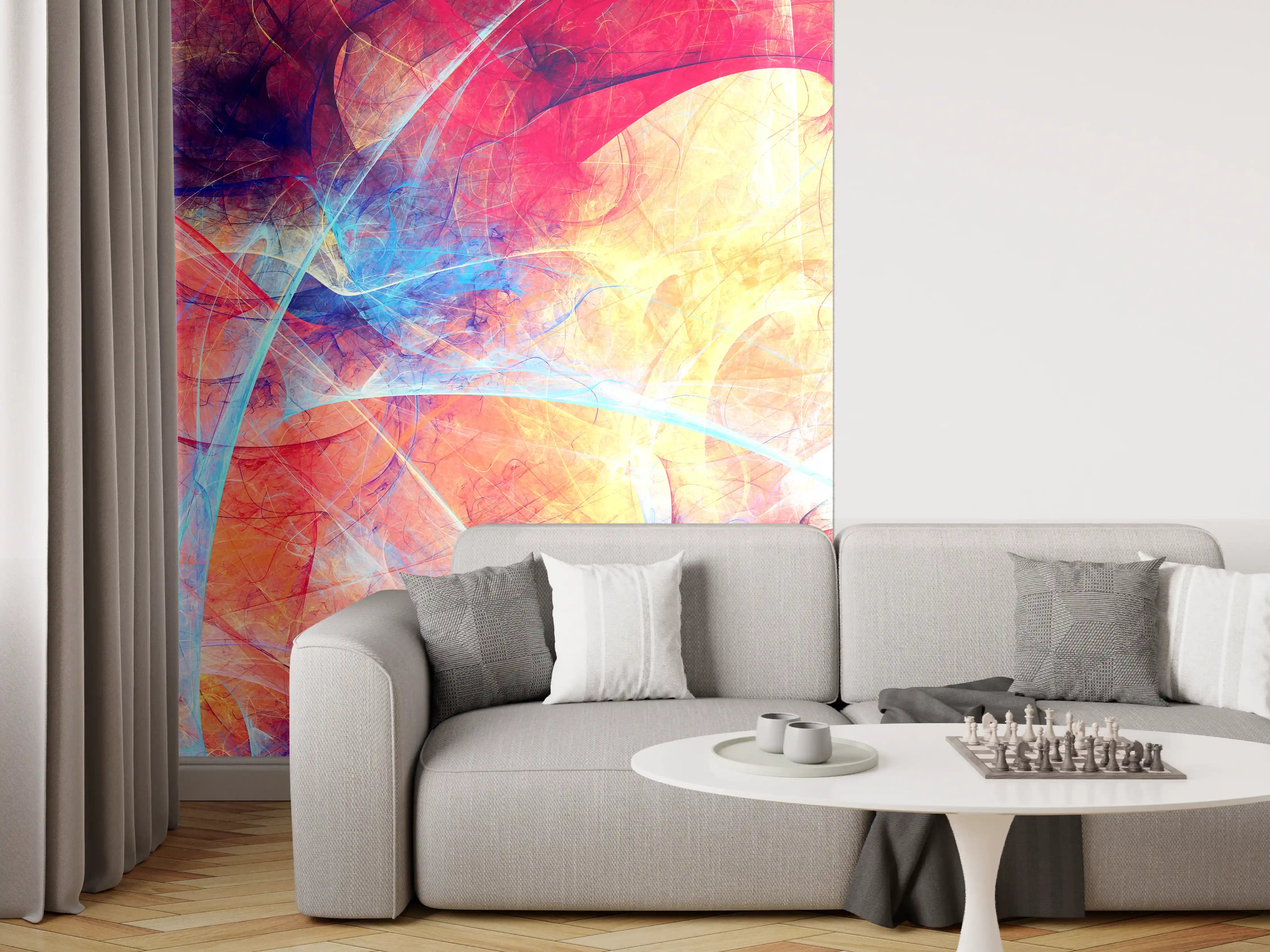 Wandverkleidung Wohnzimmer - Abstrakte Farbexplosion Kunstdruck