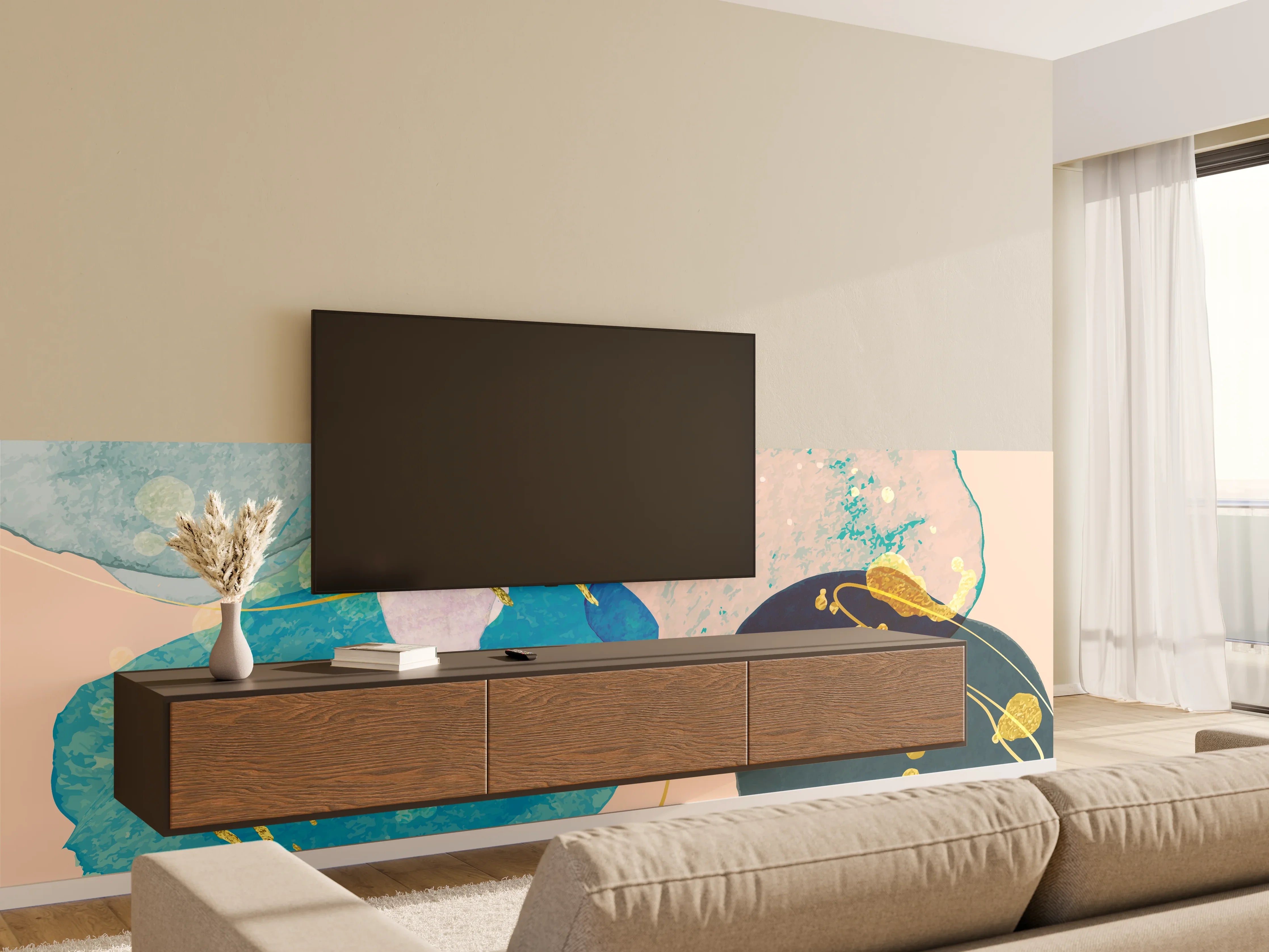 Wandverkleidung Wohnzimmer - Abstrakte Farbkomposition