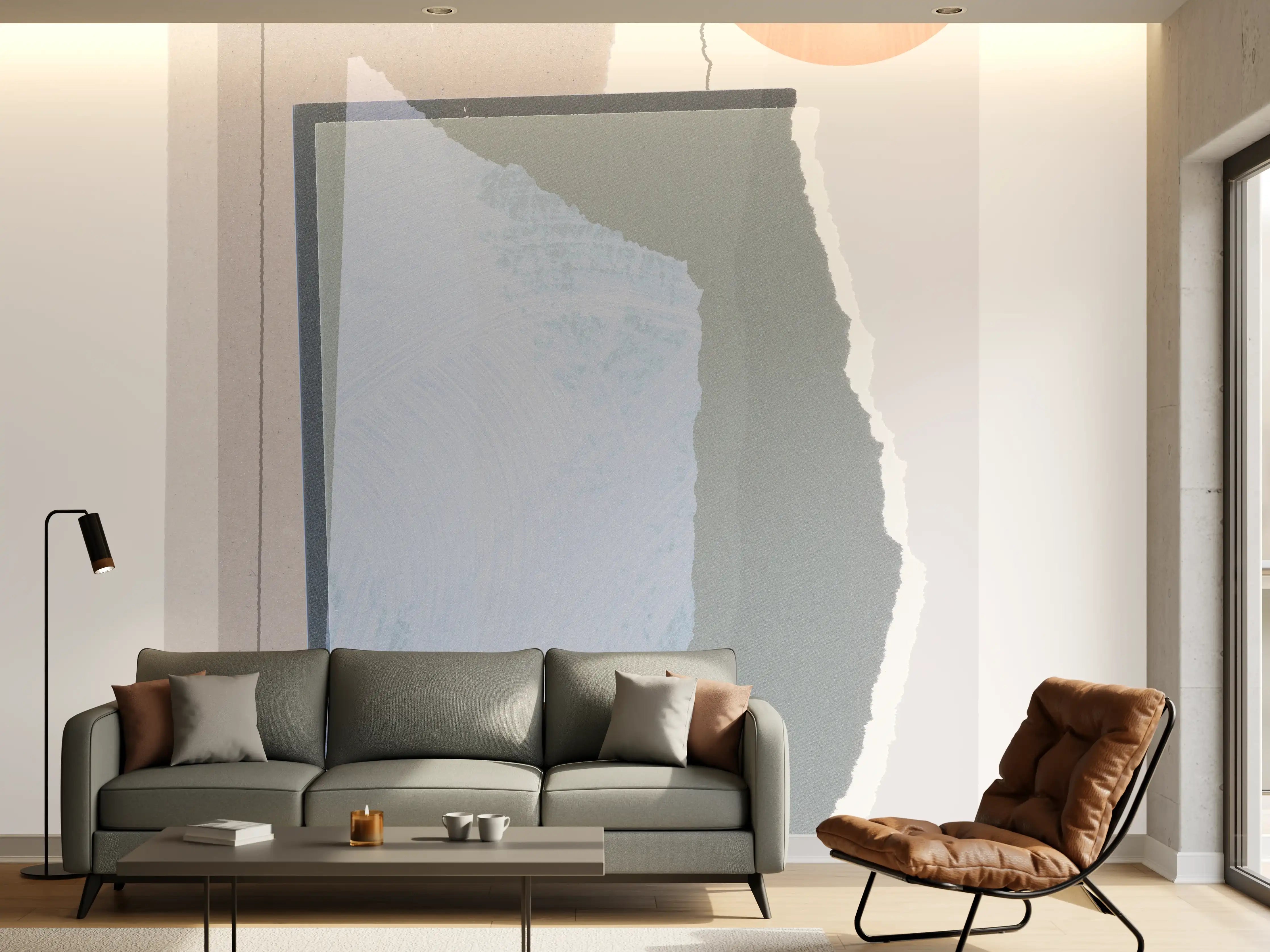 Wandverkleidung Wohnzimmer - Abstrakte Geometrie in Pastellfarben