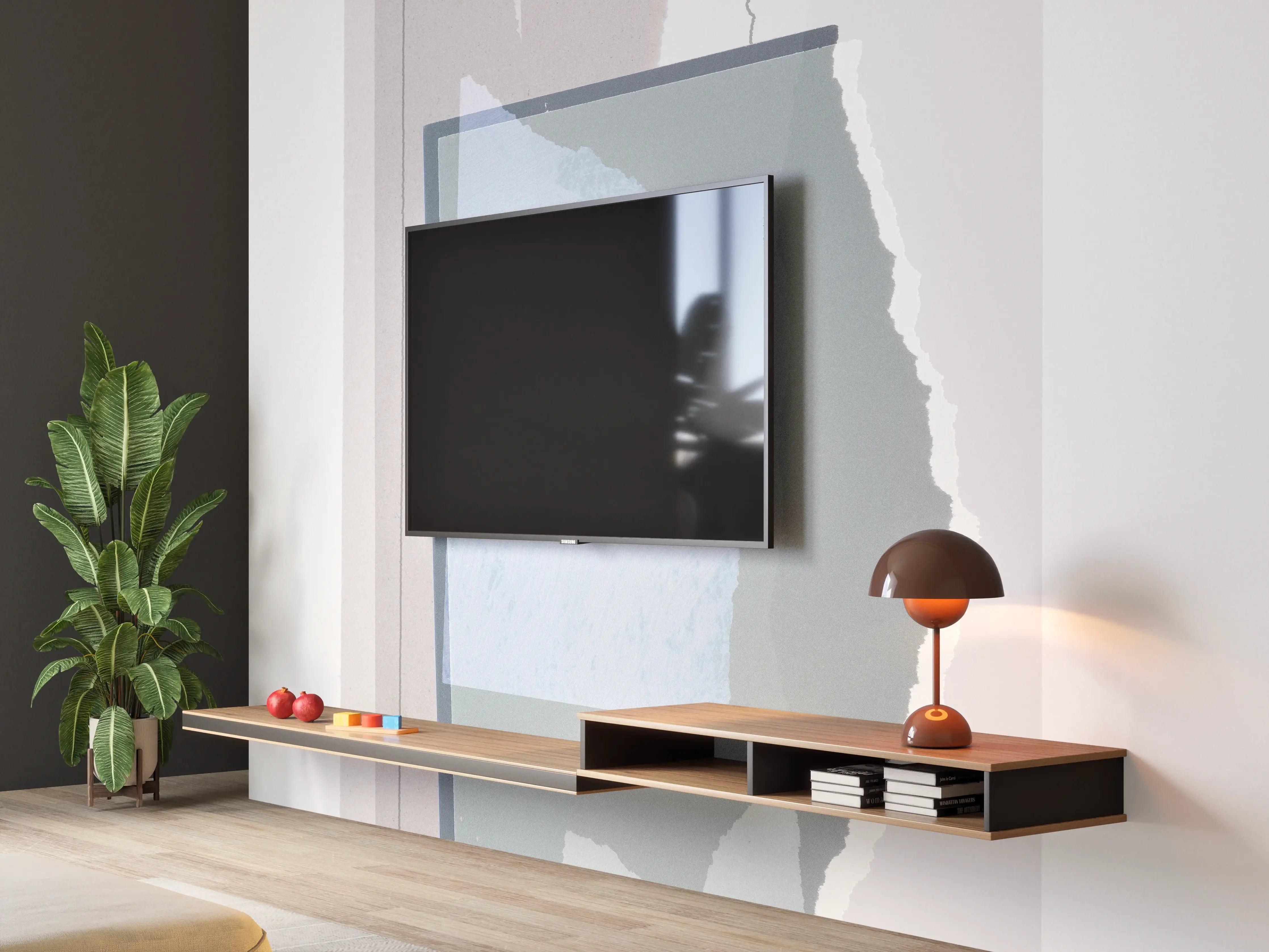Wandverkleidung Wohnzimmer - Abstrakte Geometrie in Pastellfarben