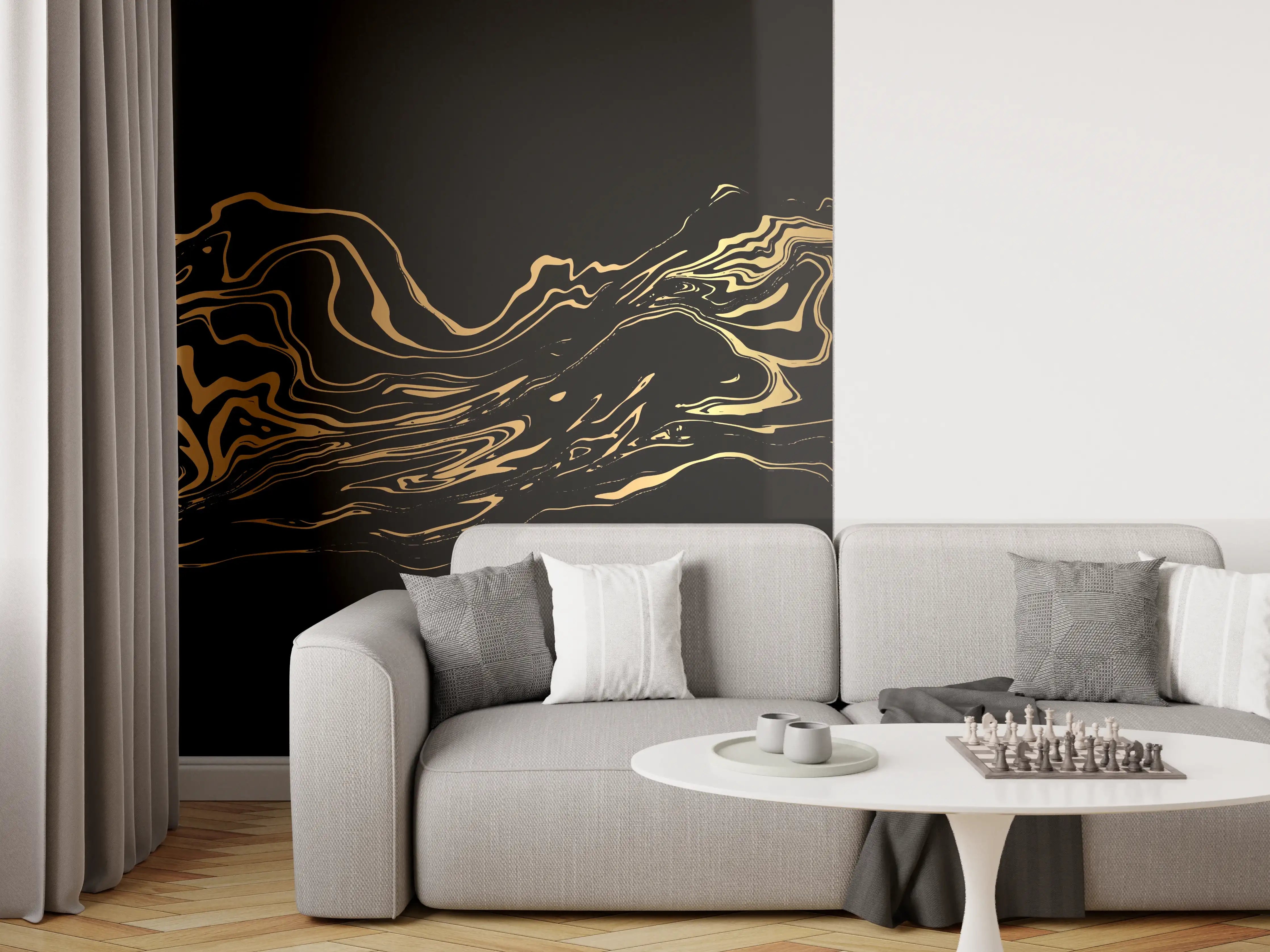 Wandverkleidung Wohnzimmer - Abstrakte Gold-Schwarz-Textur
