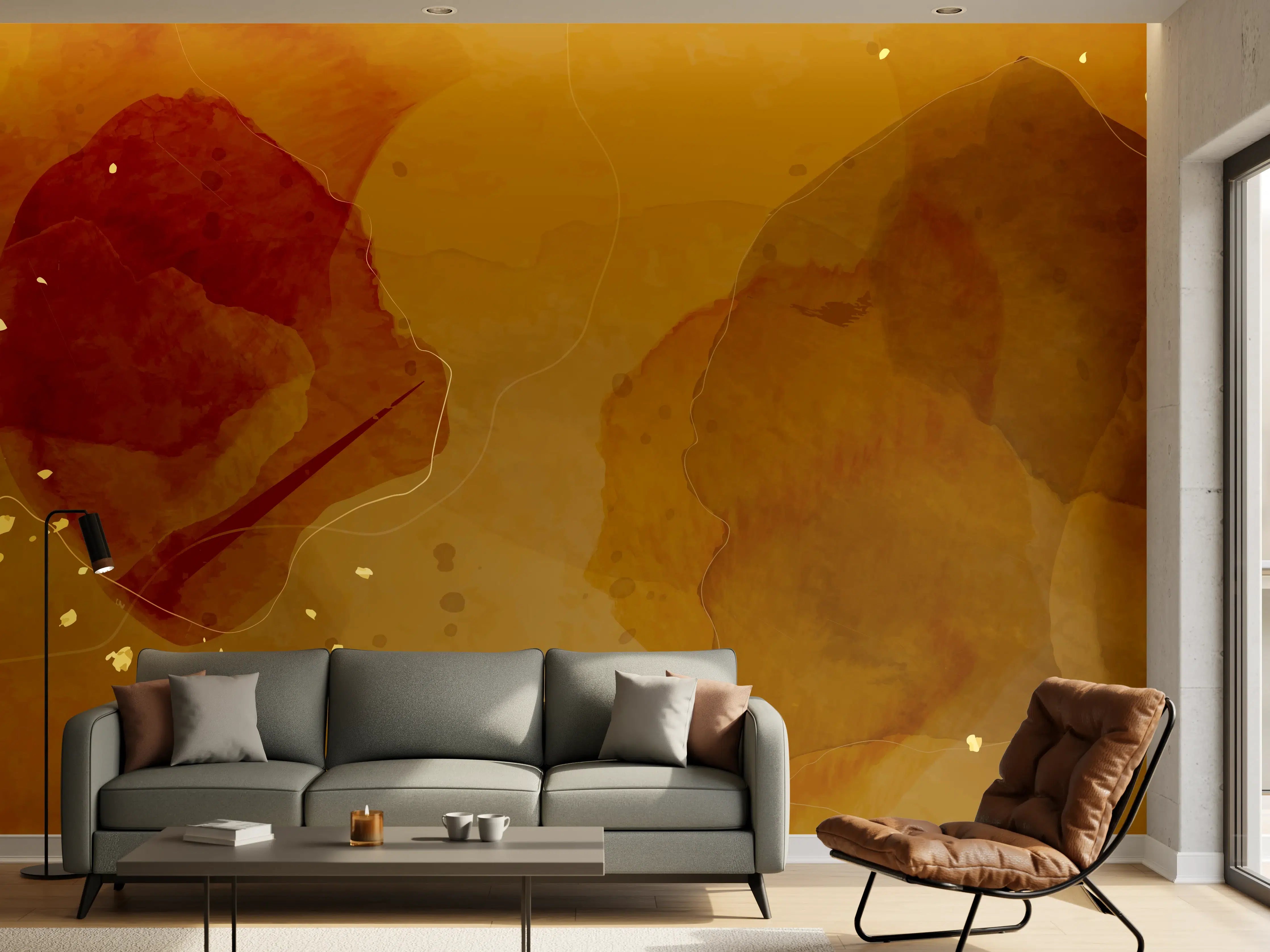 Wandverkleidung Wohnzimmer - Abstrakte Goldbraune Kunst