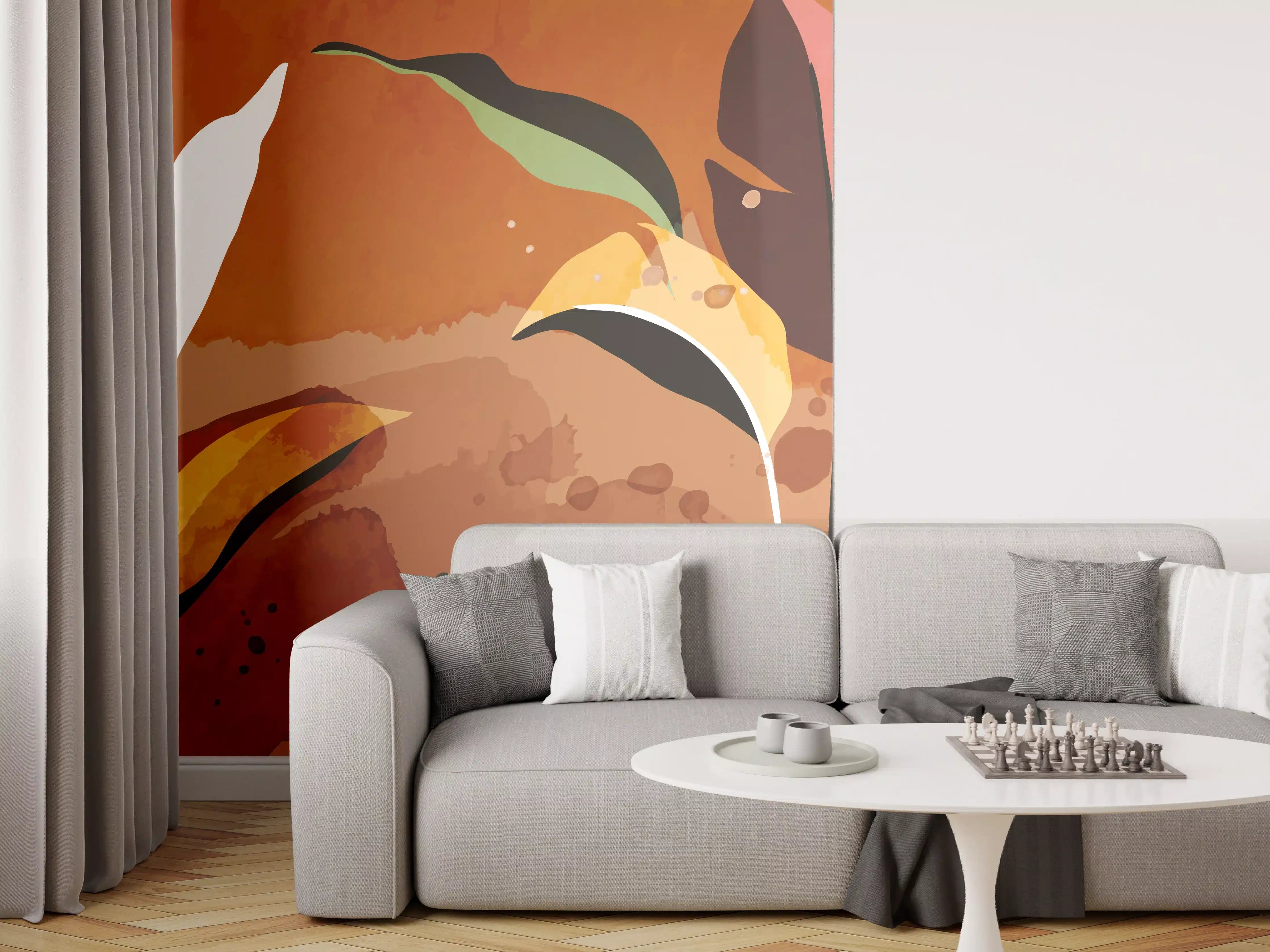 Wandverkleidung Wohnzimmer - Abstrakte Herbstblatt-Komposition
