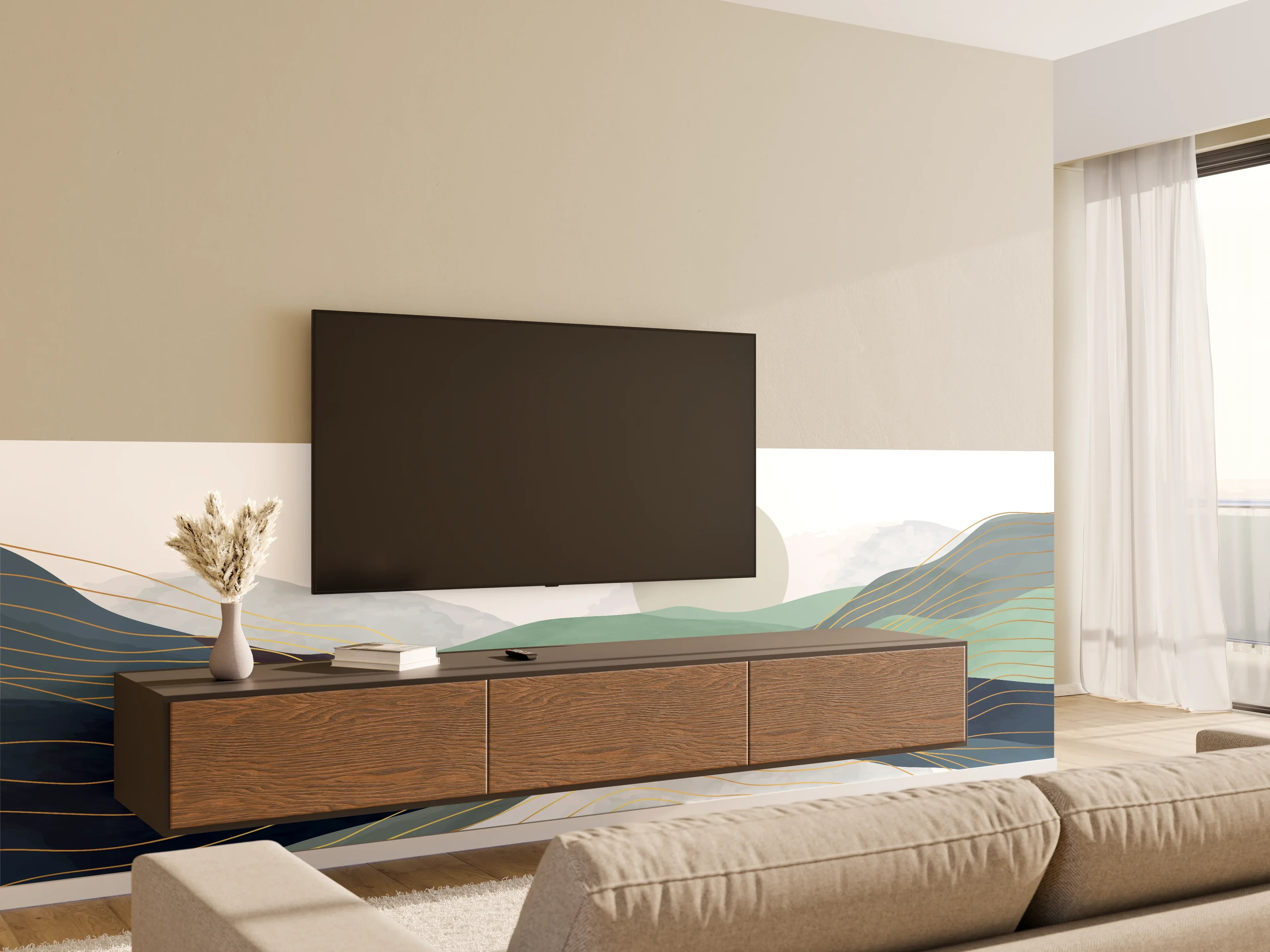 Wandverkleidung Wohnzimmer - Abstrakte Hügel-Landschaft