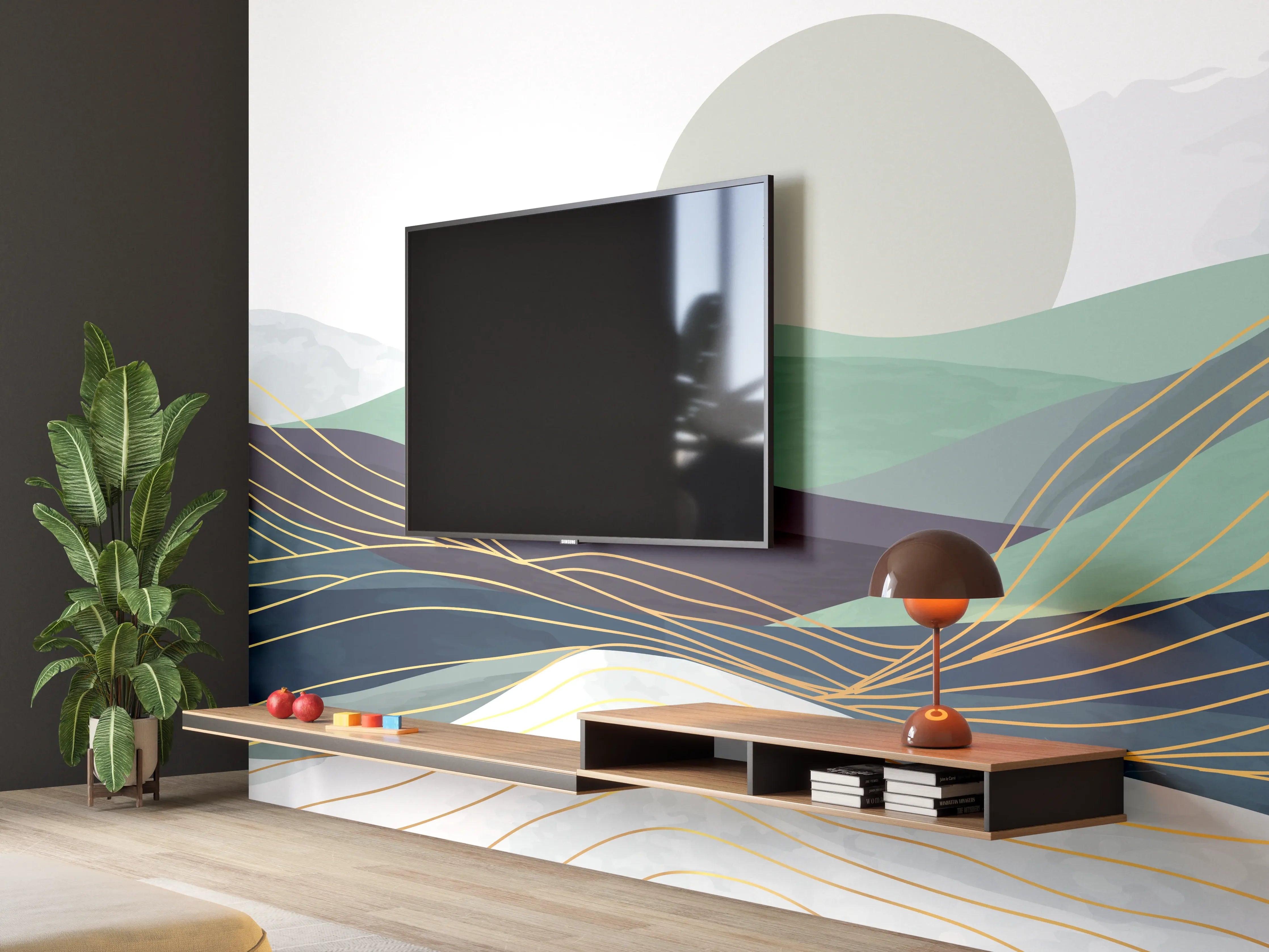 Wandverkleidung Wohnzimmer - Abstrakte Hügel-Landschaft