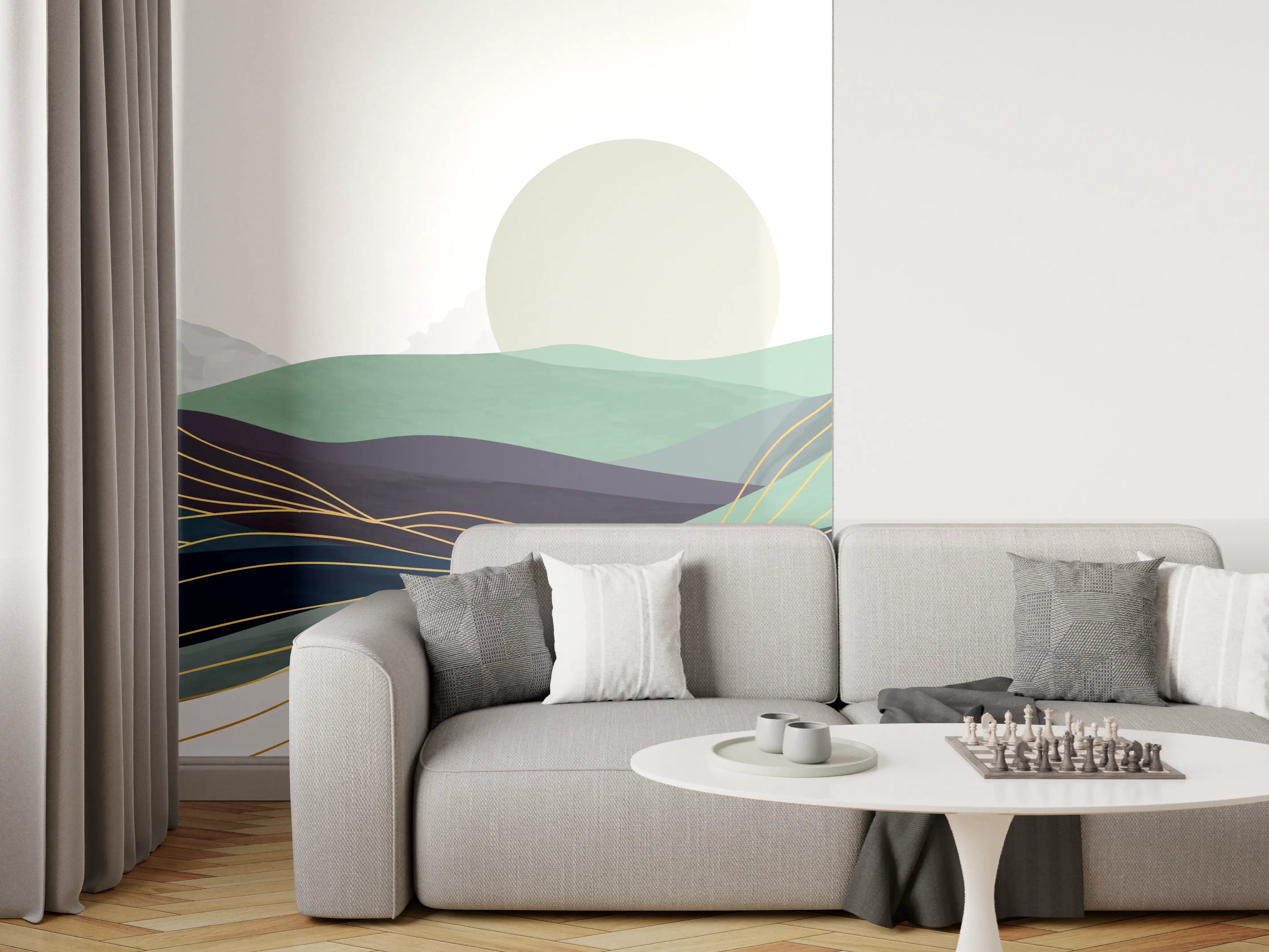 Wandverkleidung Wohnzimmer - Abstrakte Hügel-Landschaft