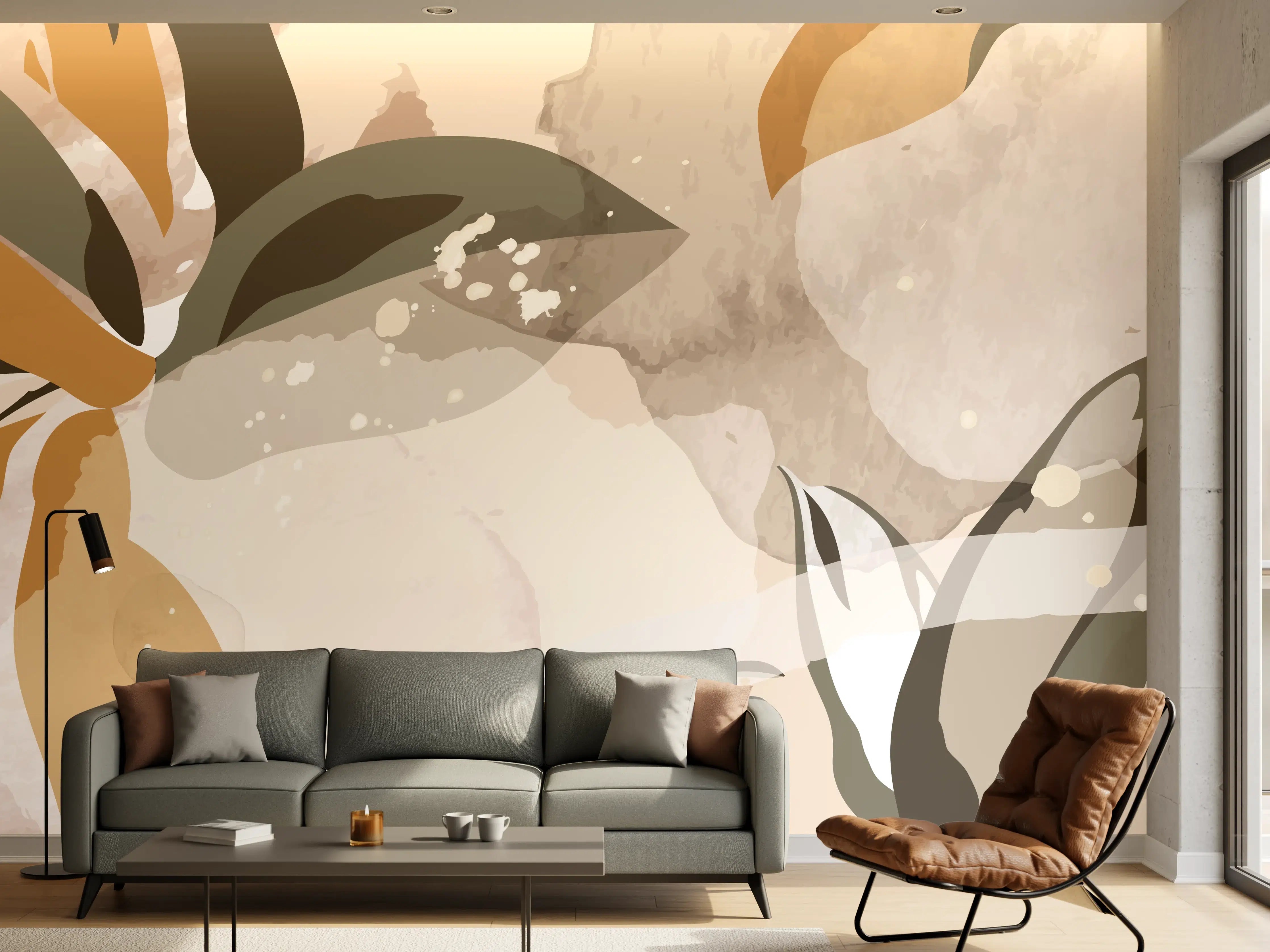 Wandverkleidung Wohnzimmer - Abstrakte Kunst Beige Braun