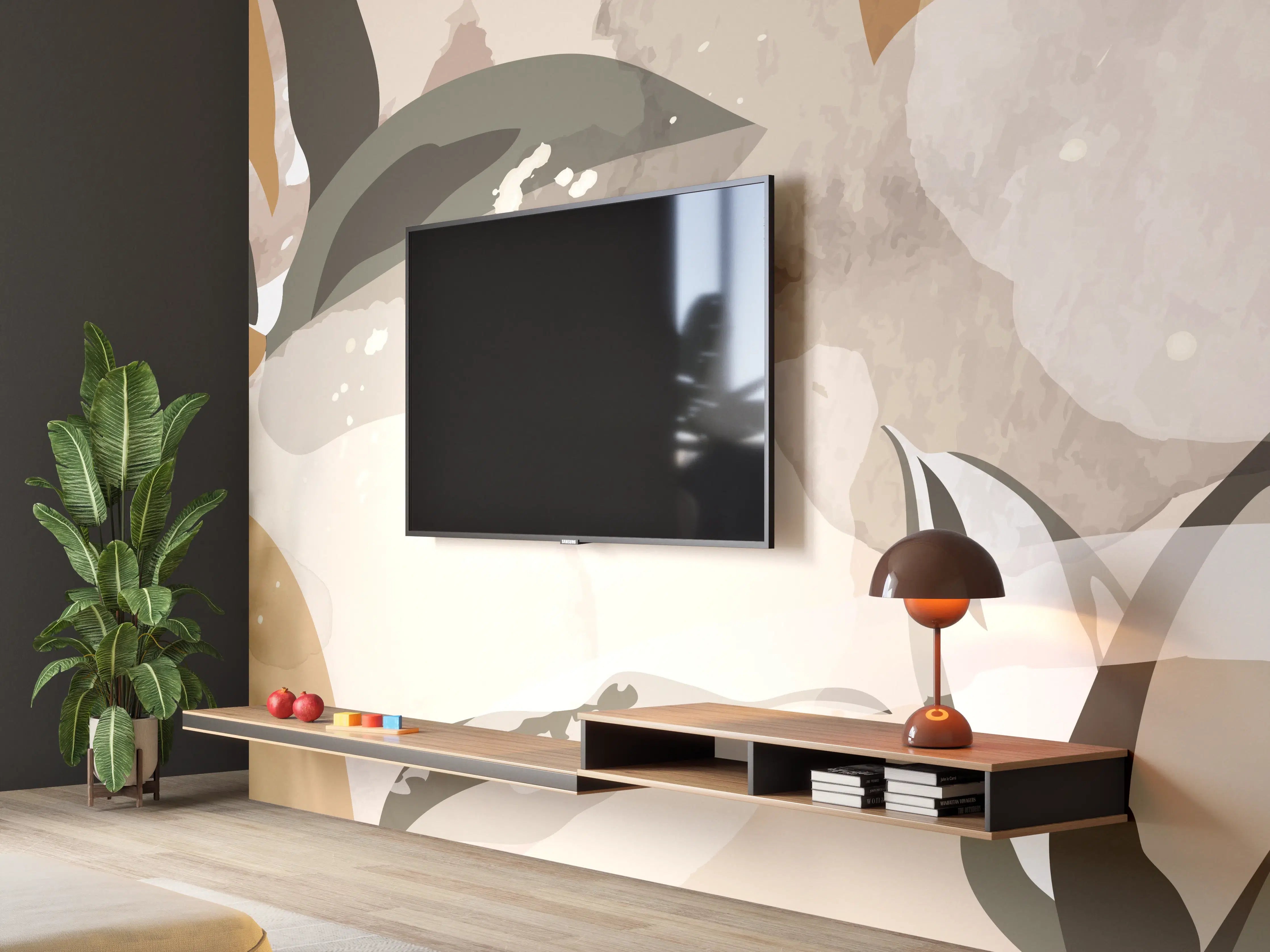 Wandverkleidung Wohnzimmer - Abstrakte Kunst Beige Braun