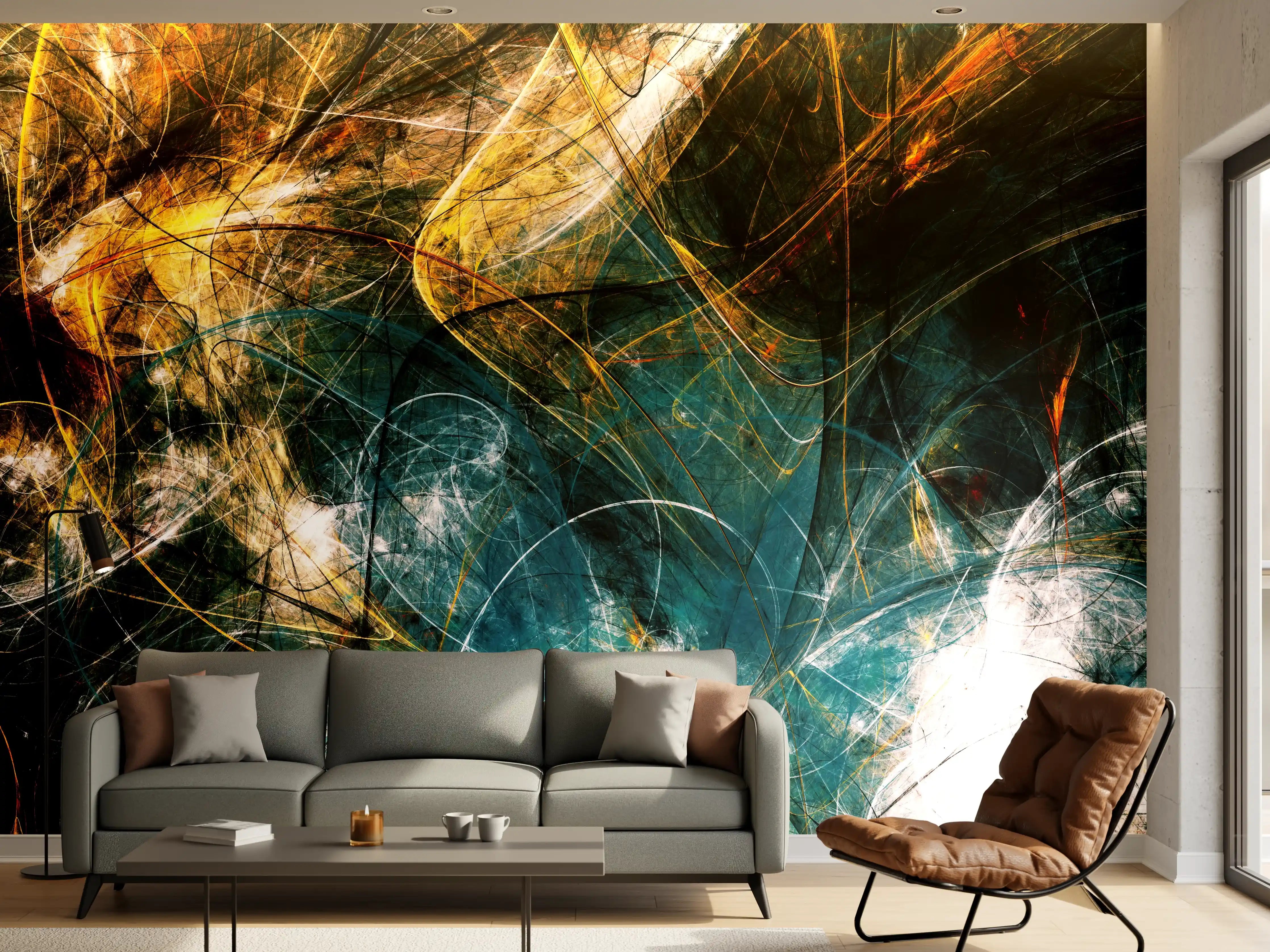Wandverkleidung Wohnzimmer - Abstrakte Kunst in dunklen Tönen