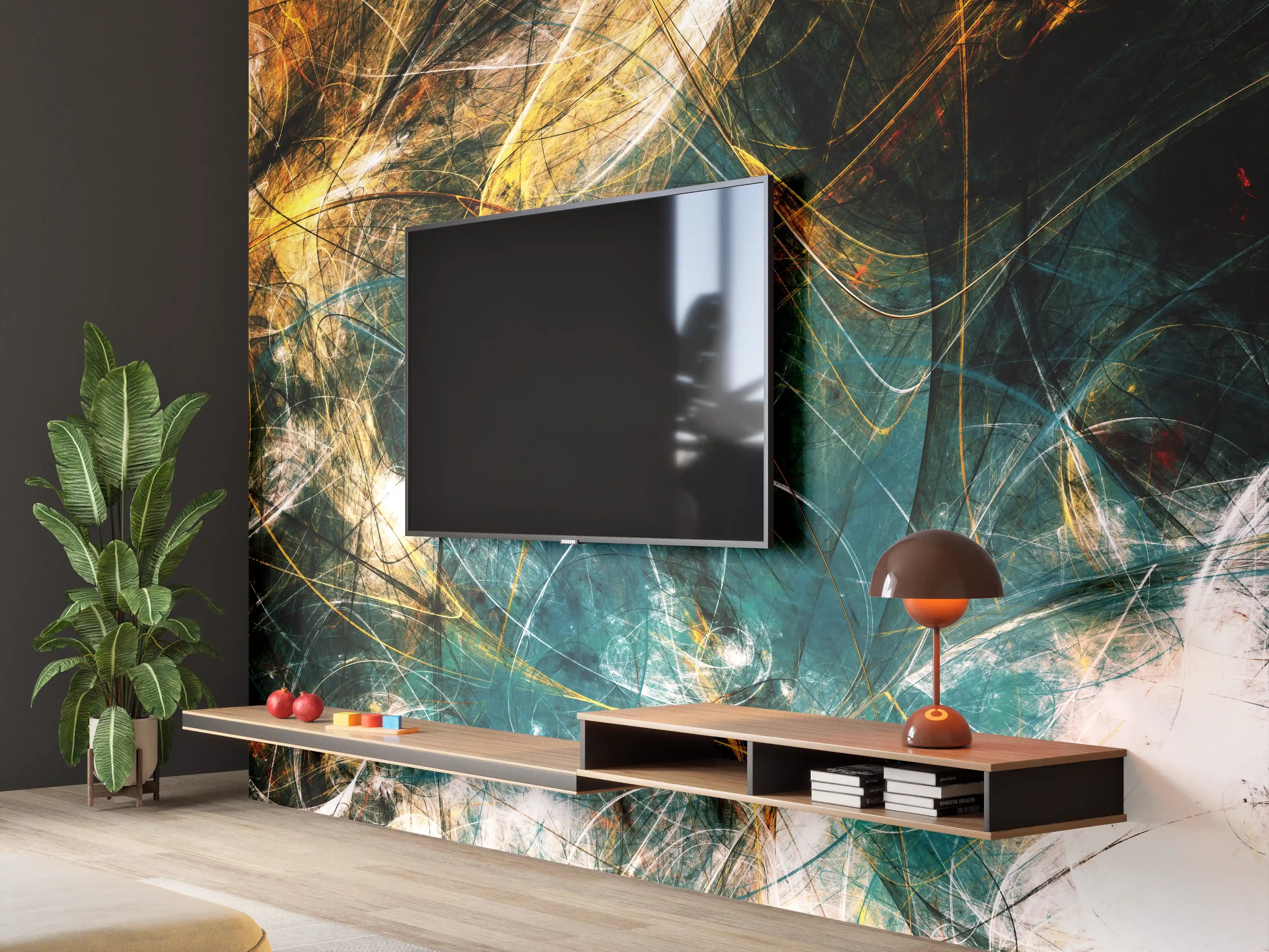 Wandverkleidung Wohnzimmer - Abstrakte Kunst in dunklen Tönen