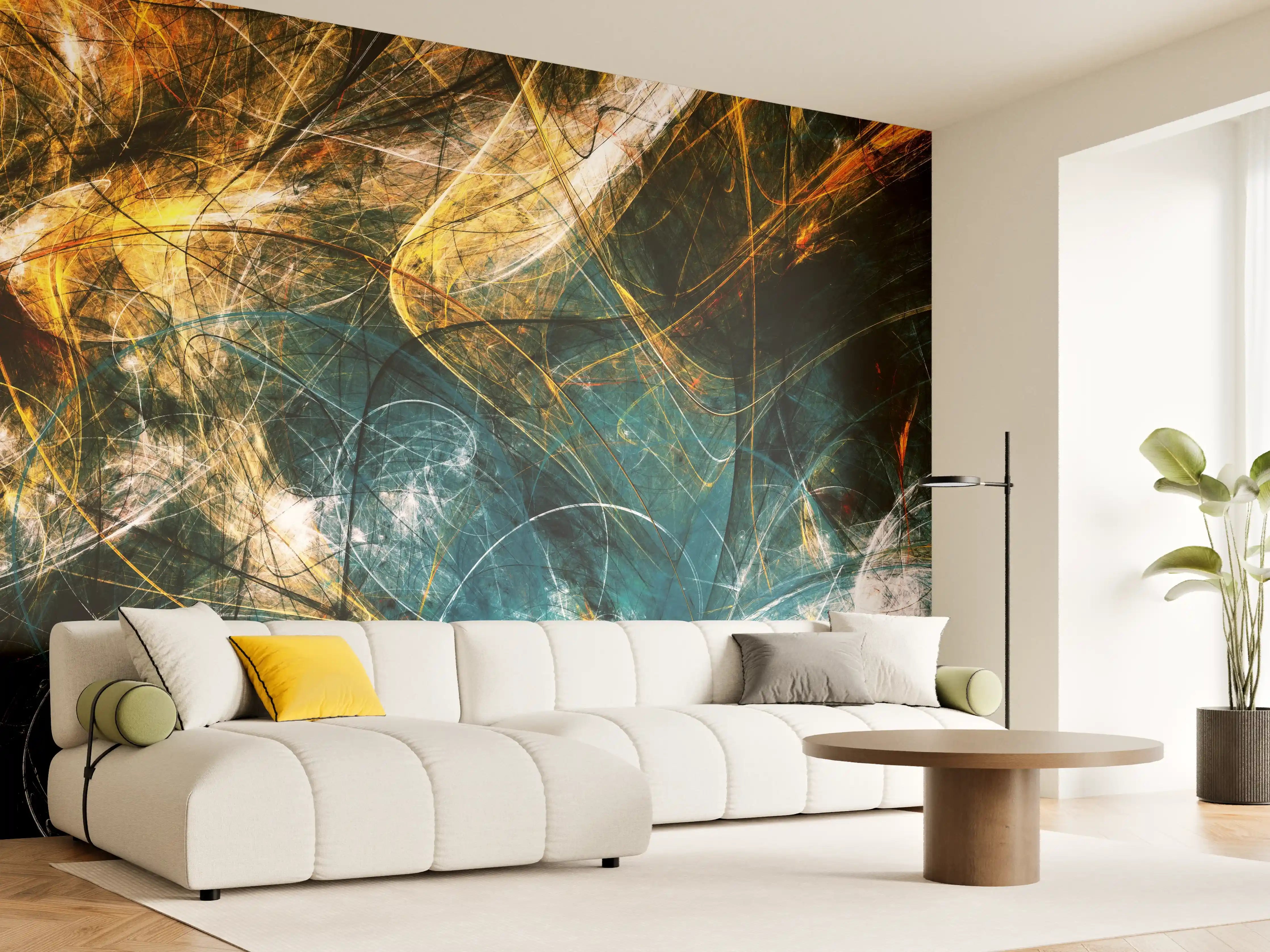 Wandverkleidung Wohnzimmer - Abstrakte Kunst in dunklen Tönen