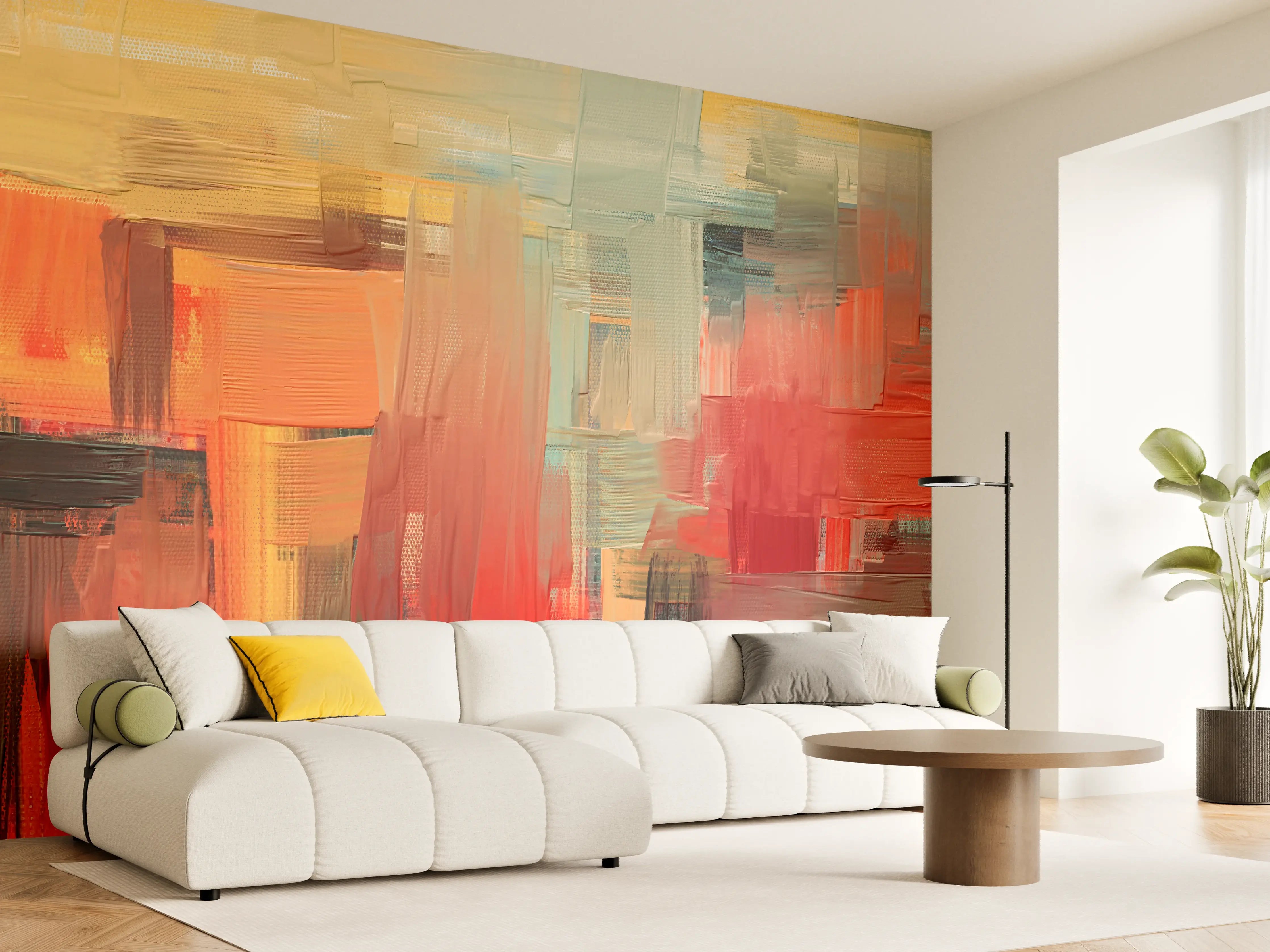 Wandverkleidung Wohnzimmer - Abstrakte Kunst in warmen Rottönen