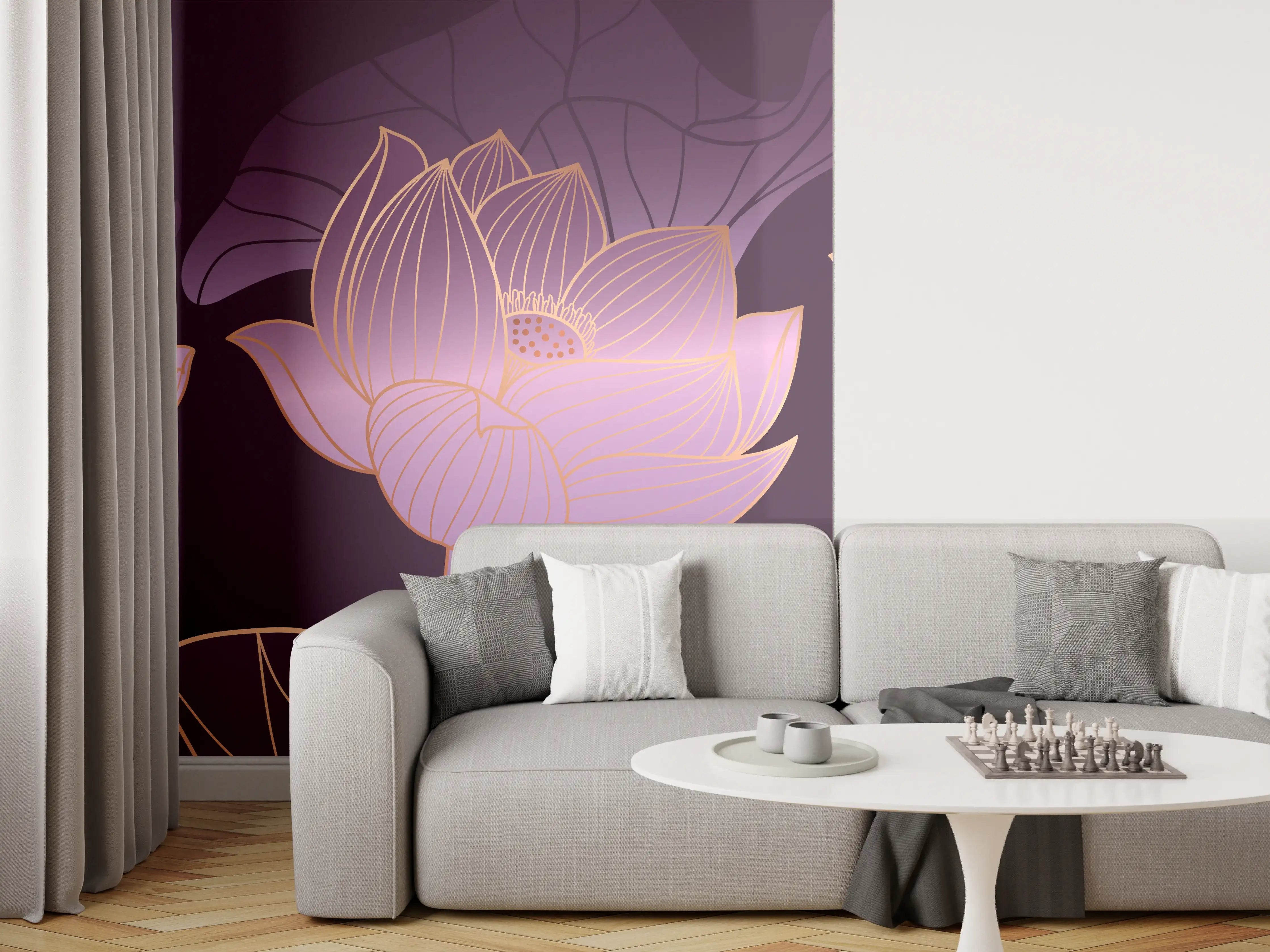 Wandverkleidung Wohnzimmer - Abstrakte Lila Lotus Illustration