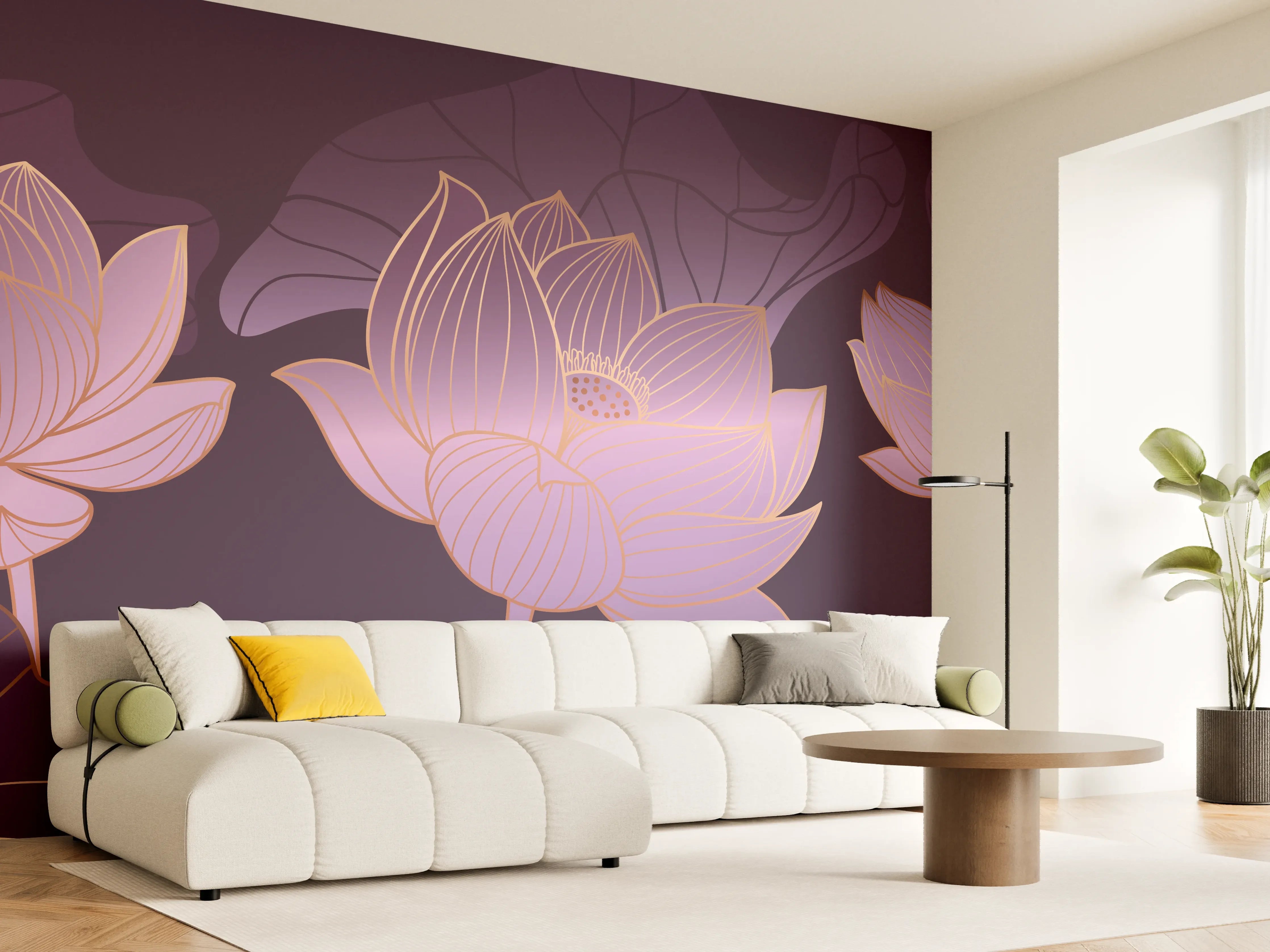 Wandverkleidung Wohnzimmer - Abstrakte Lila Lotus Illustration