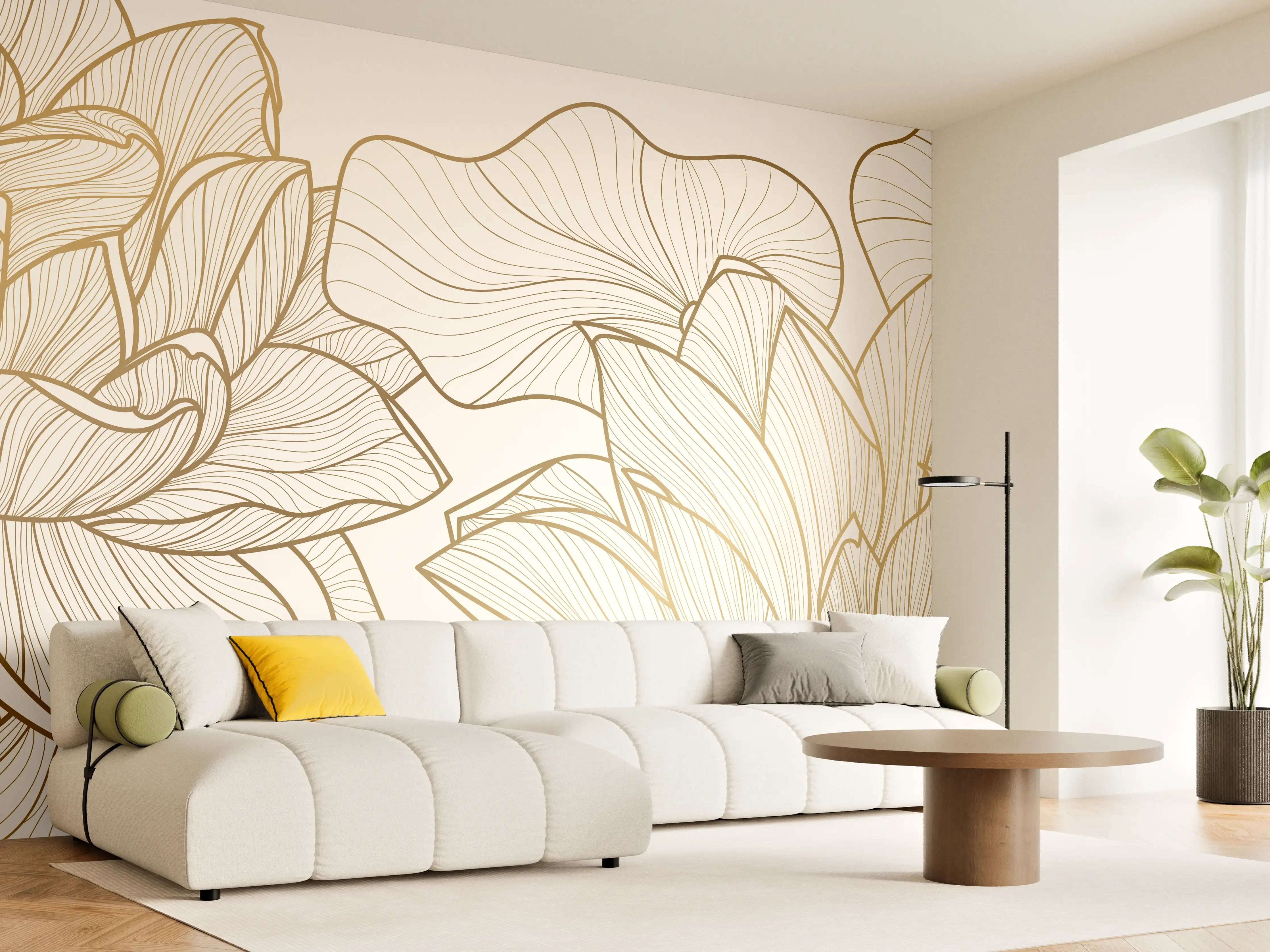 Wandverkleidung Wohnzimmer - Abstrakte Linien Blumenillustration