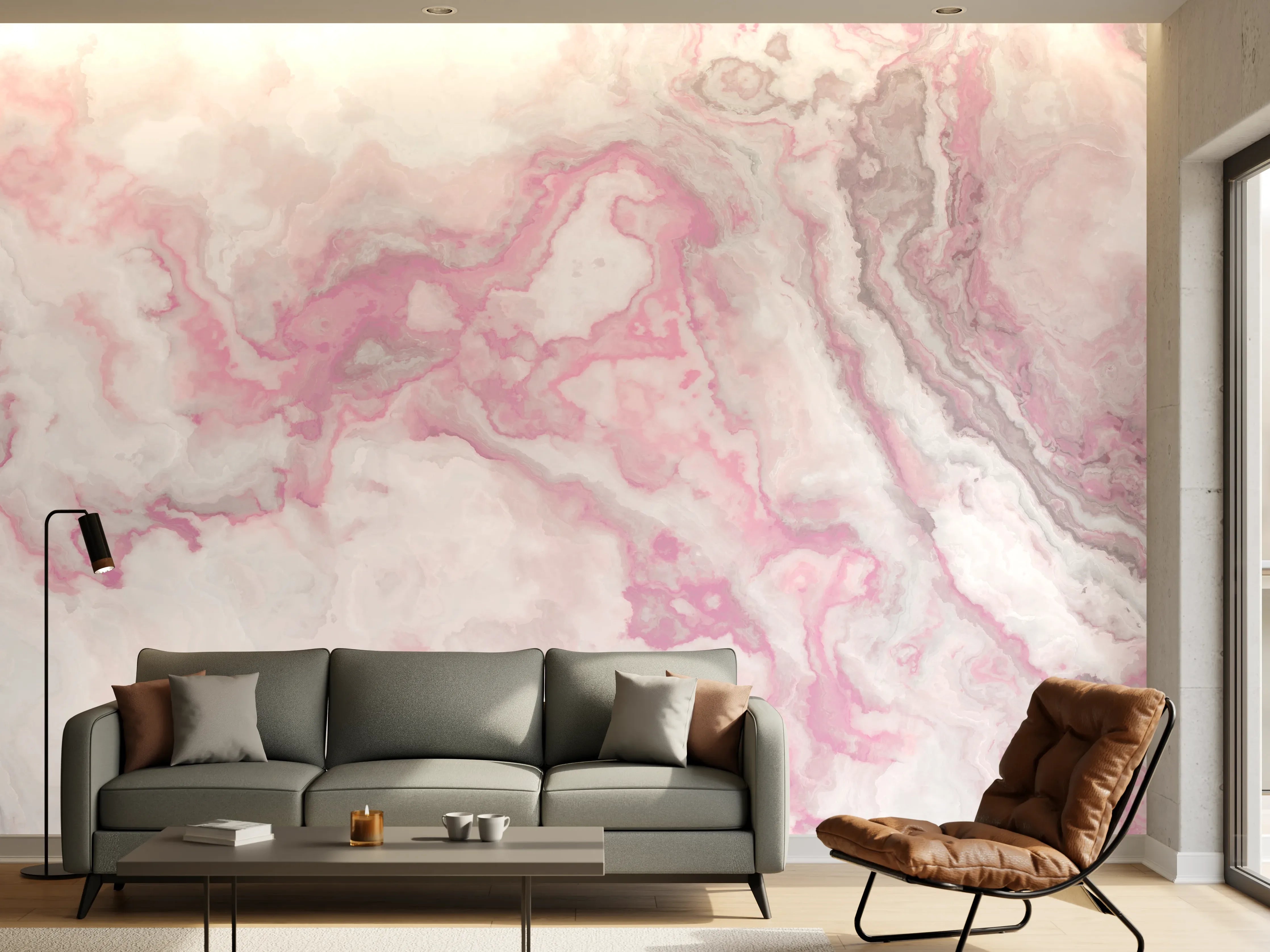 Wandverkleidung Wohnzimmer - Abstrakte Marmor Struktur - Aquarelldarstellung