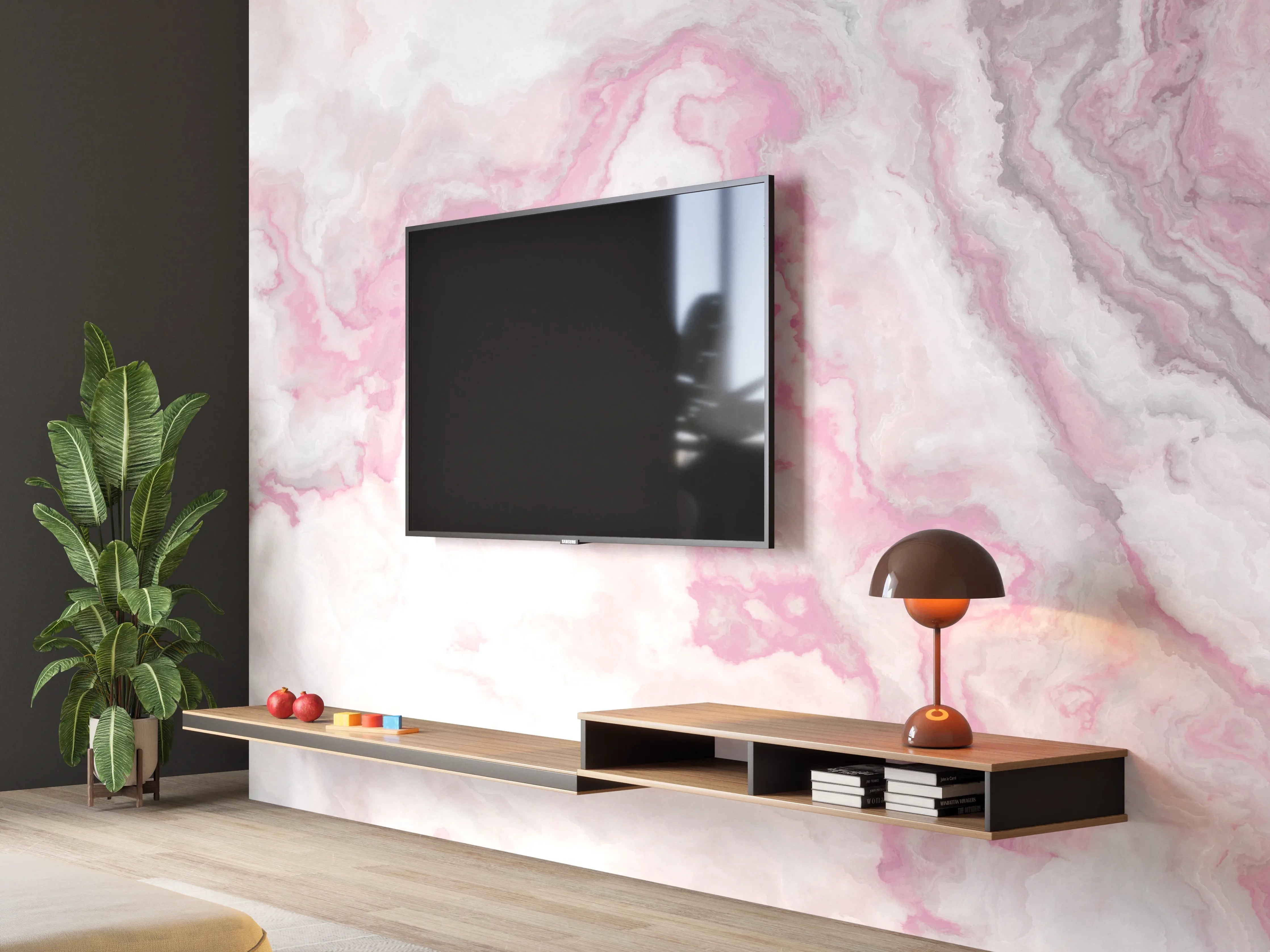 Wandverkleidung Wohnzimmer - Abstrakte Marmor Struktur - Aquarelldarstellung