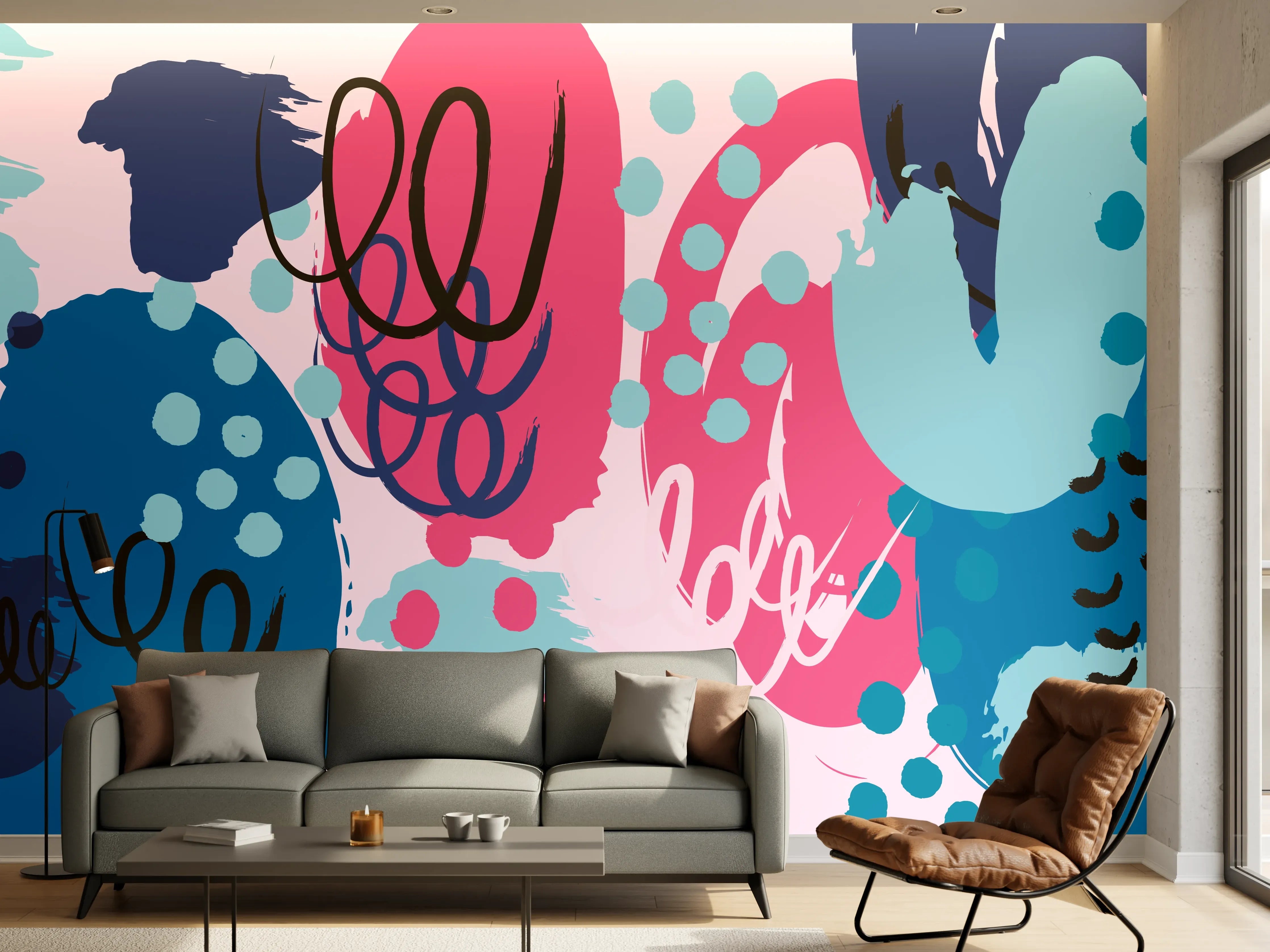 Wandverkleidung Wohnzimmer - Abstrakte Muster Collage Bunt