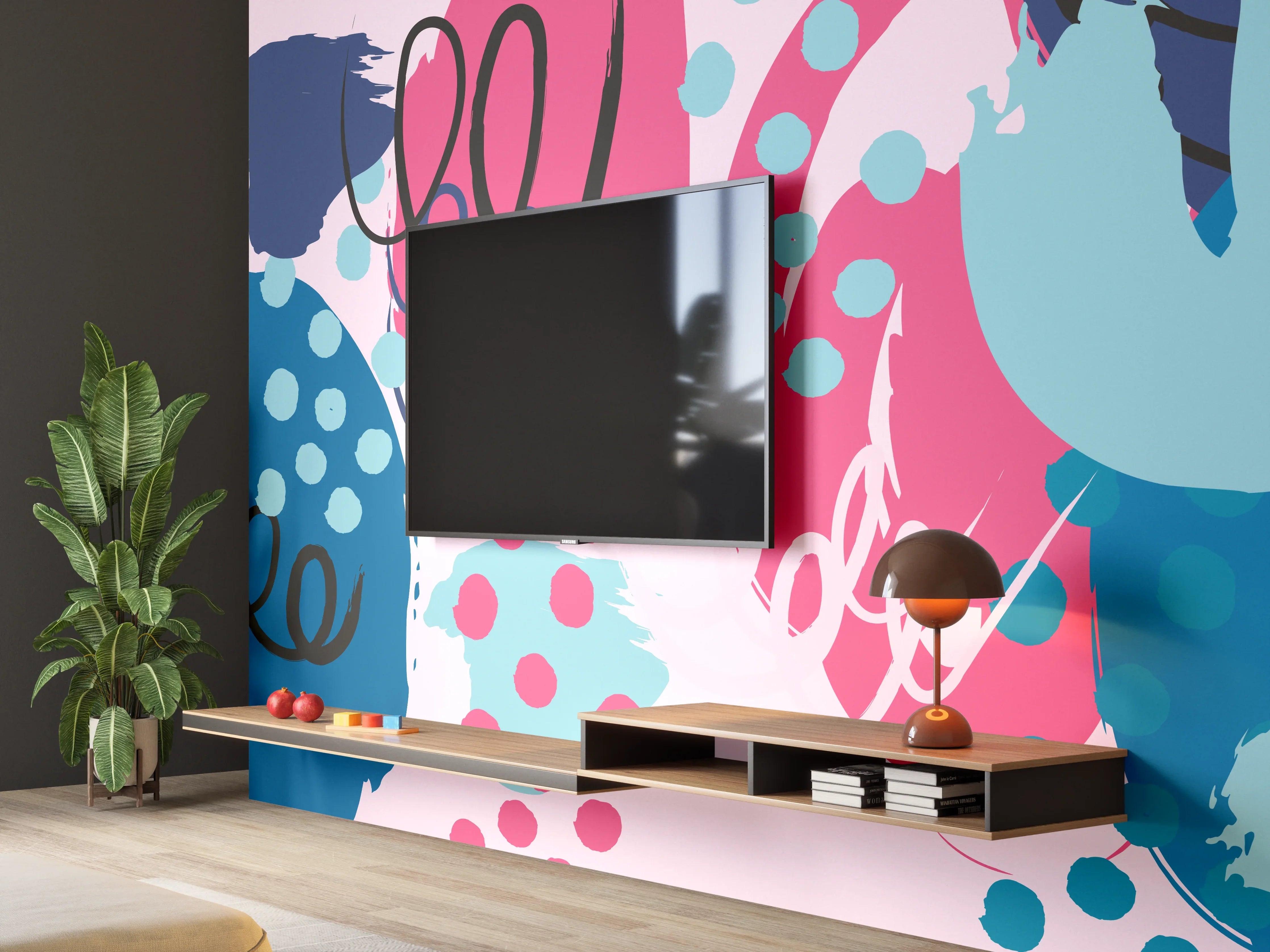 Wandverkleidung Wohnzimmer - Abstrakte Muster Collage Bunt