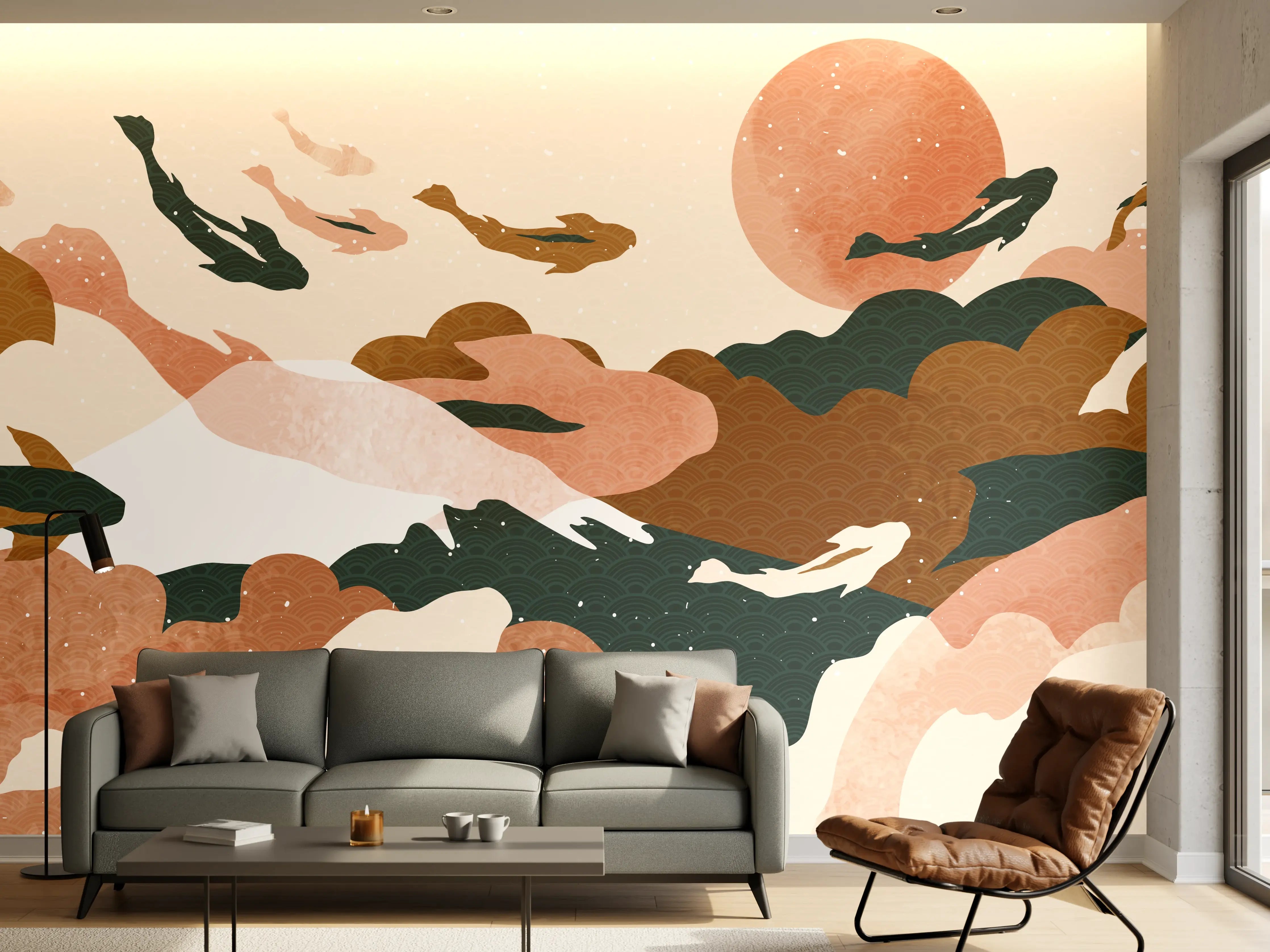 Wandverkleidung Wohnzimmer - Abstrakte Natur Pastelltöne