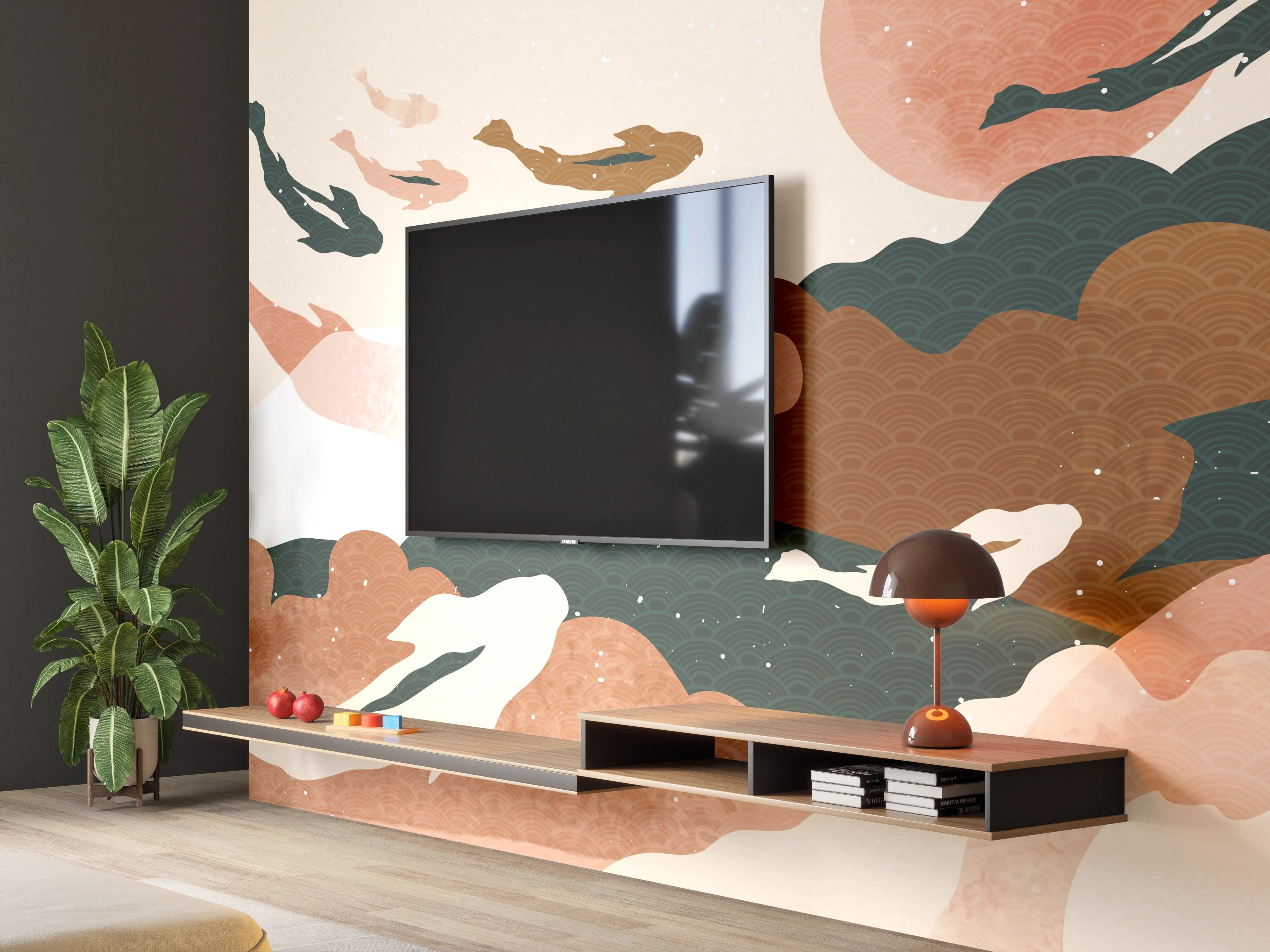 Wandverkleidung Wohnzimmer - Abstrakte Natur Pastelltöne