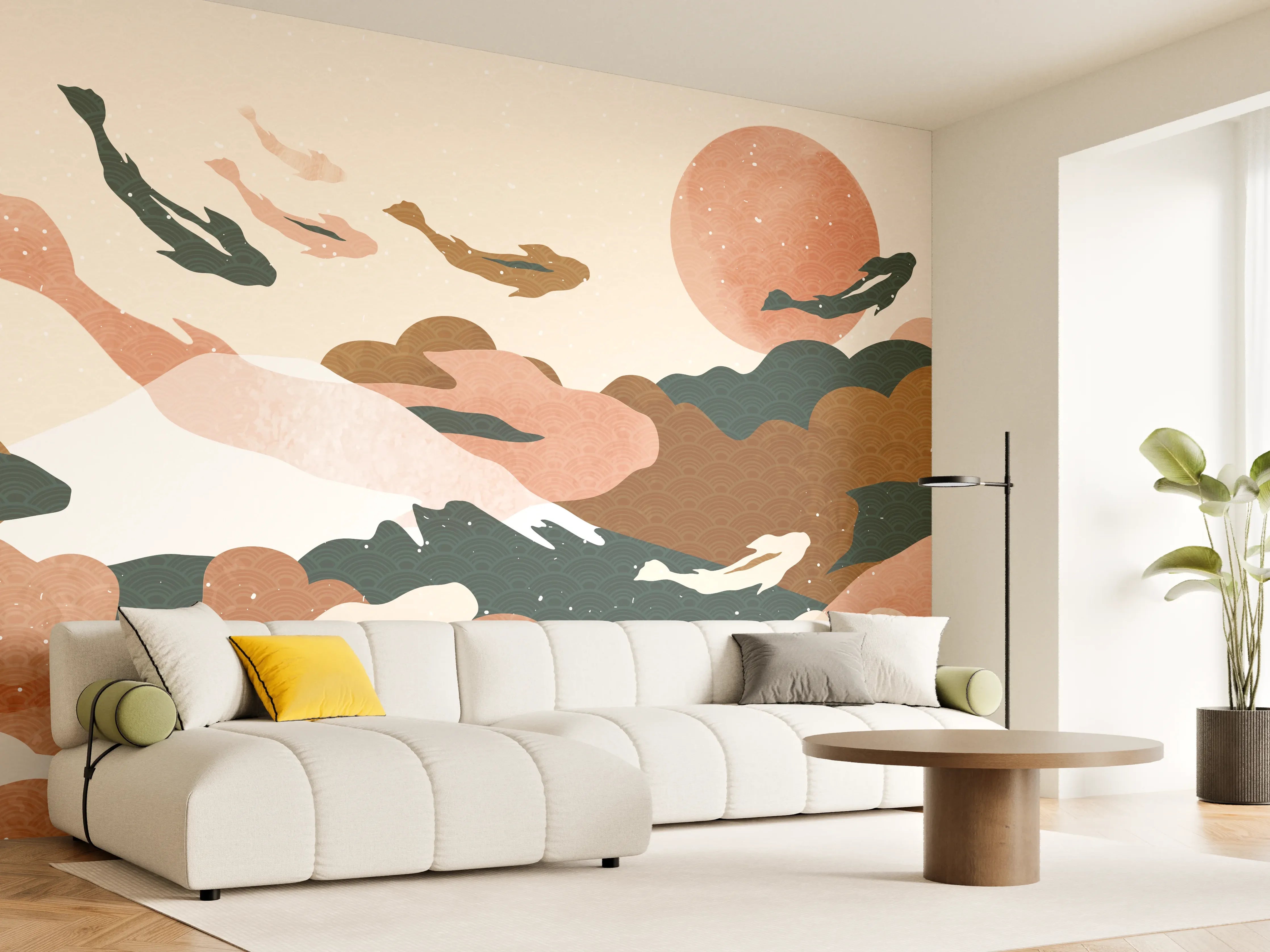 Wandverkleidung Wohnzimmer - Abstrakte Natur Pastelltöne