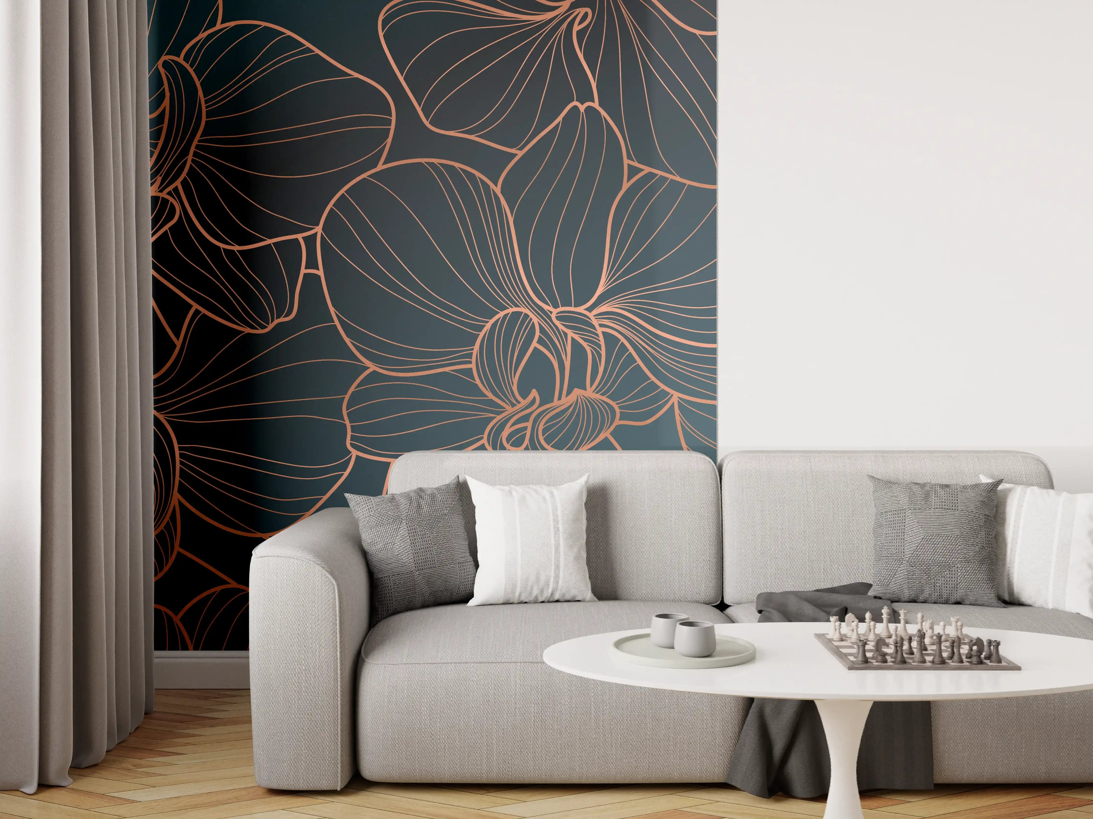 Wandverkleidung Wohnzimmer - Abstrakte Rosa Blüten