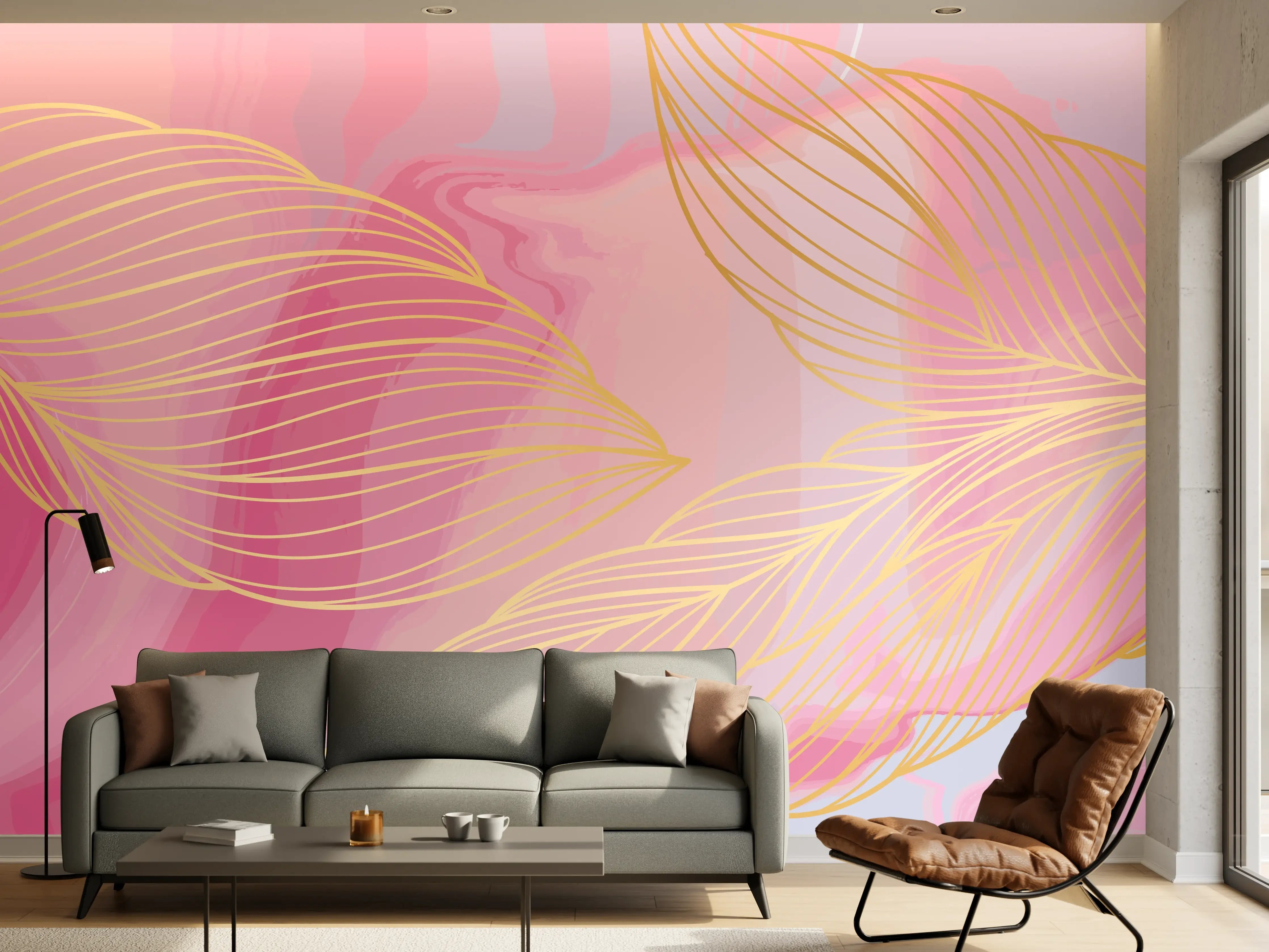 Wandverkleidung Wohnzimmer - Abstrakte Rosa Wellen Kunst