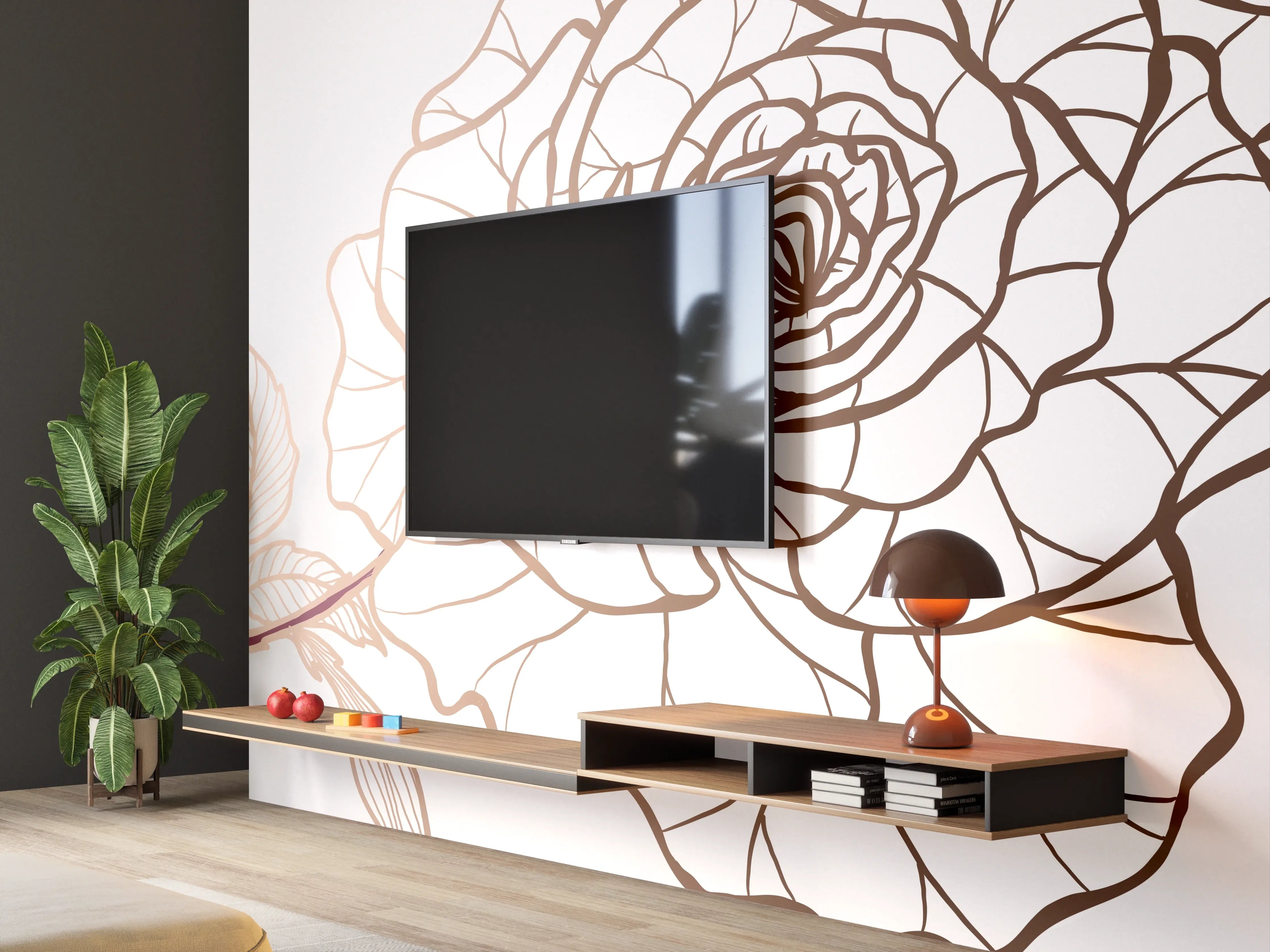 Wandverkleidung Wohnzimmer - Abstrakte Rose in Sepia-Tönen
