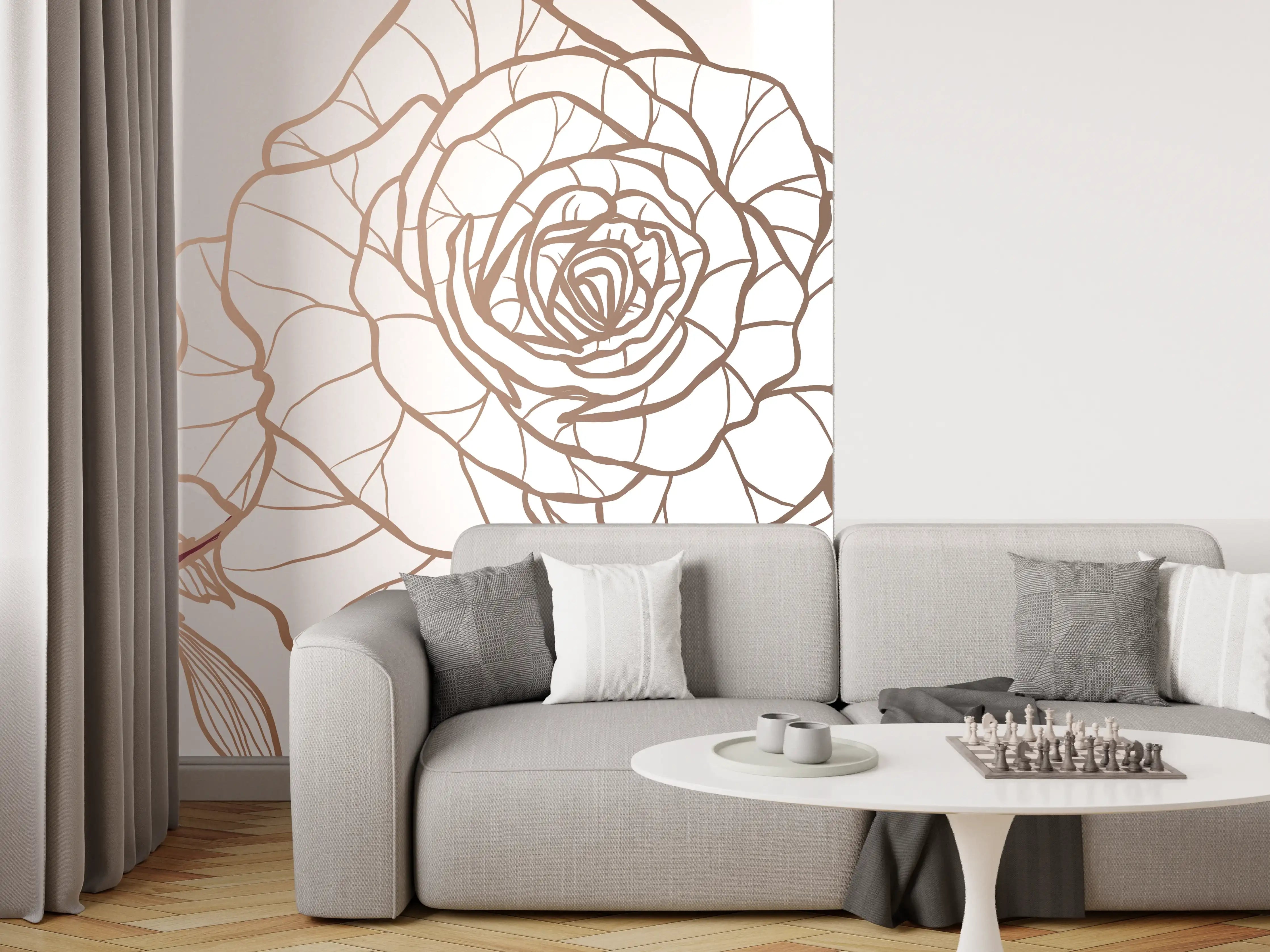 Wandverkleidung Wohnzimmer - Abstrakte Rose in Sepia-Tönen
