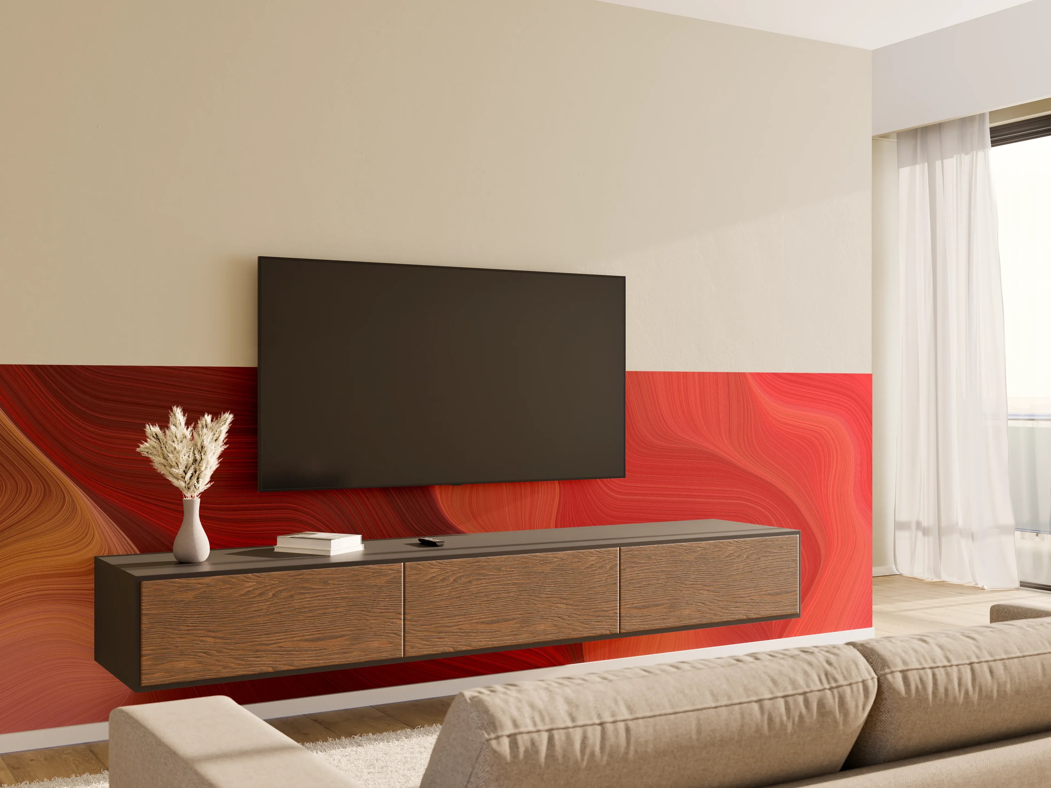 Wandverkleidung Wohnzimmer - Abstrakte Rote Kunstzeichnung
