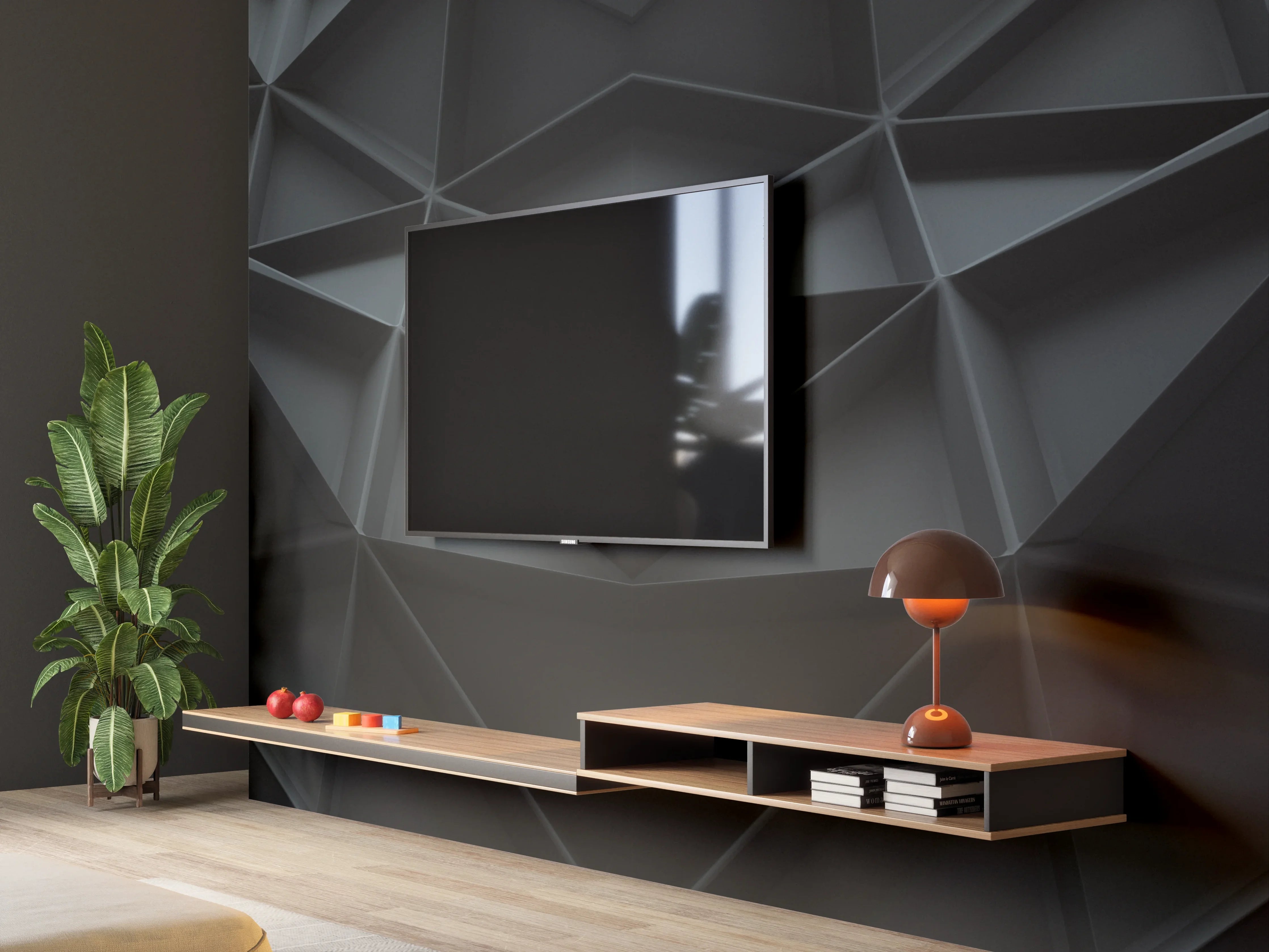 Wandverkleidung Wohnzimmer - Abstrakte Schwarz-Grau Geometrie