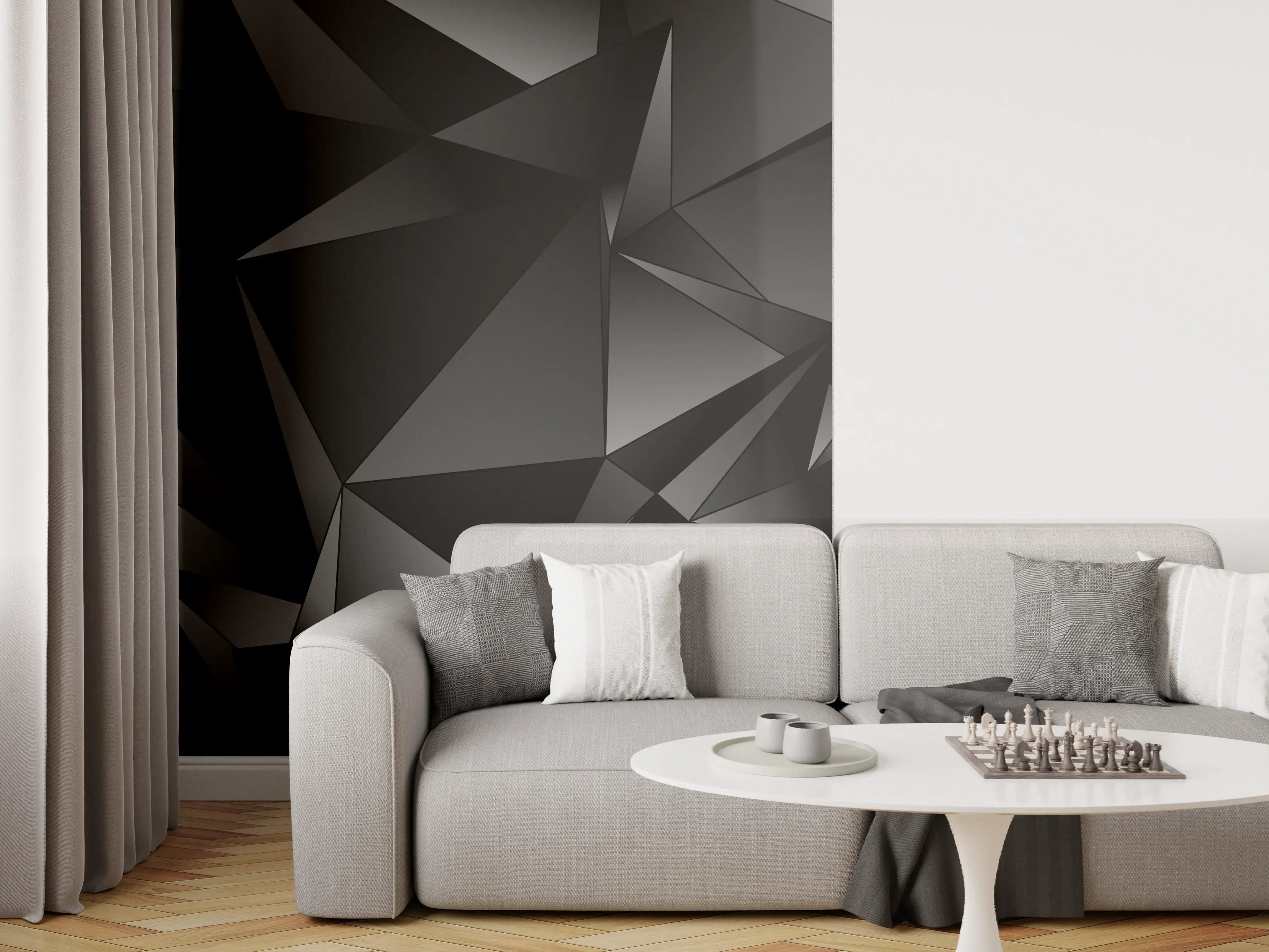 Wandverkleidung Wohnzimmer - Abstrakte Schwarze 3D Dreiecke