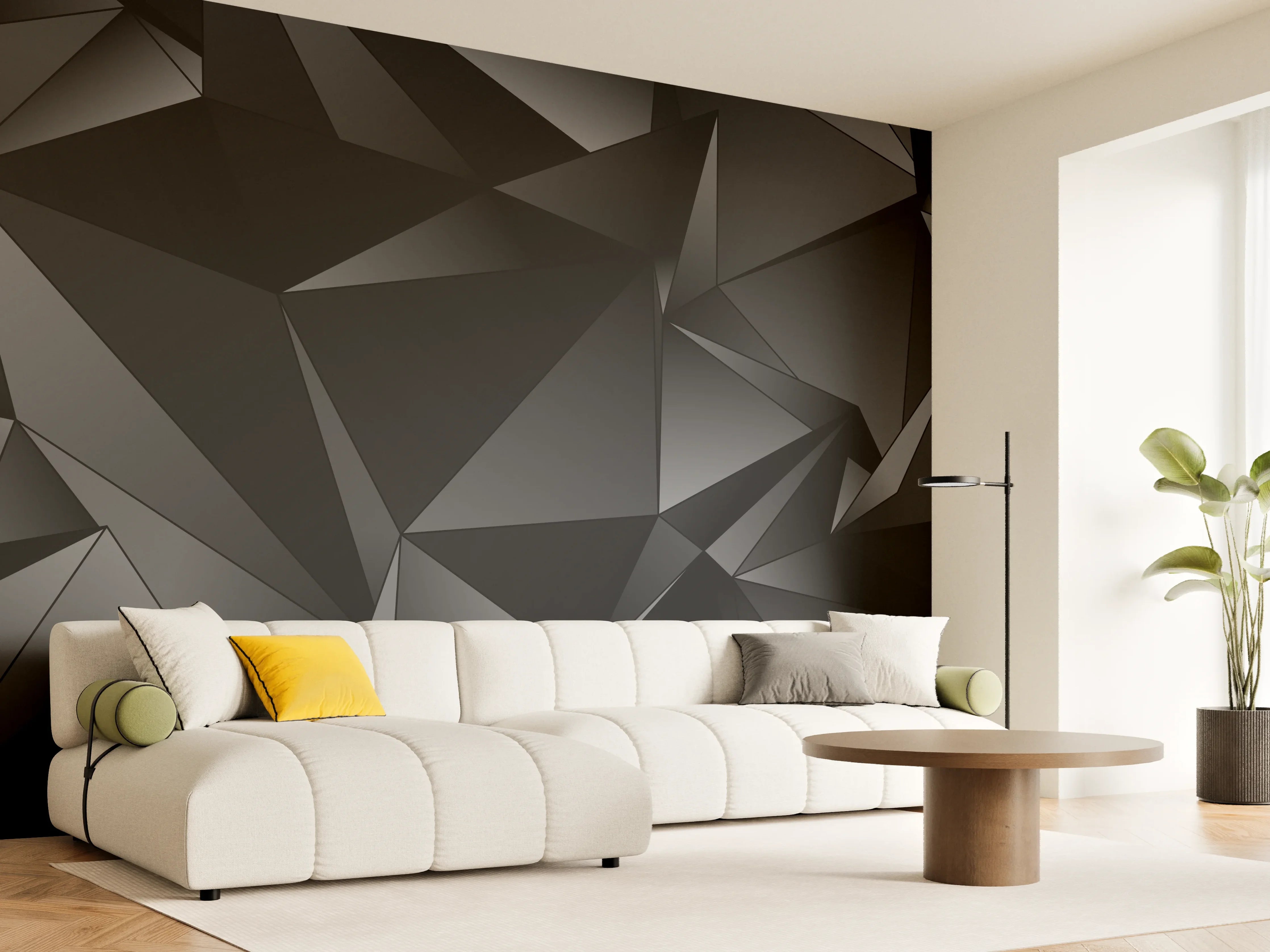 Wandverkleidung Wohnzimmer - Abstrakte Schwarze 3D Dreiecke