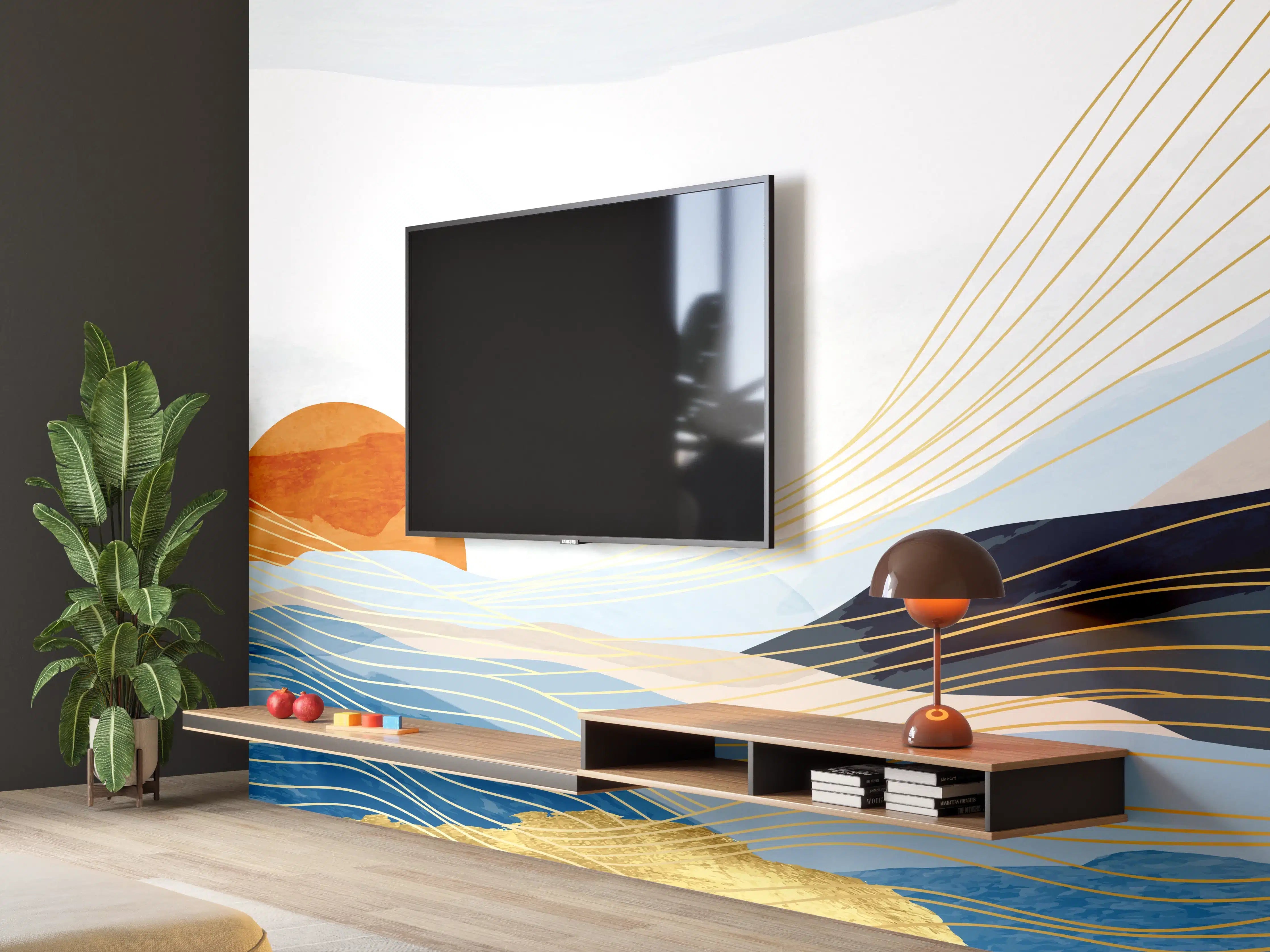 Wandverkleidung Wohnzimmer - Abstrakte Sonnenlandschaft