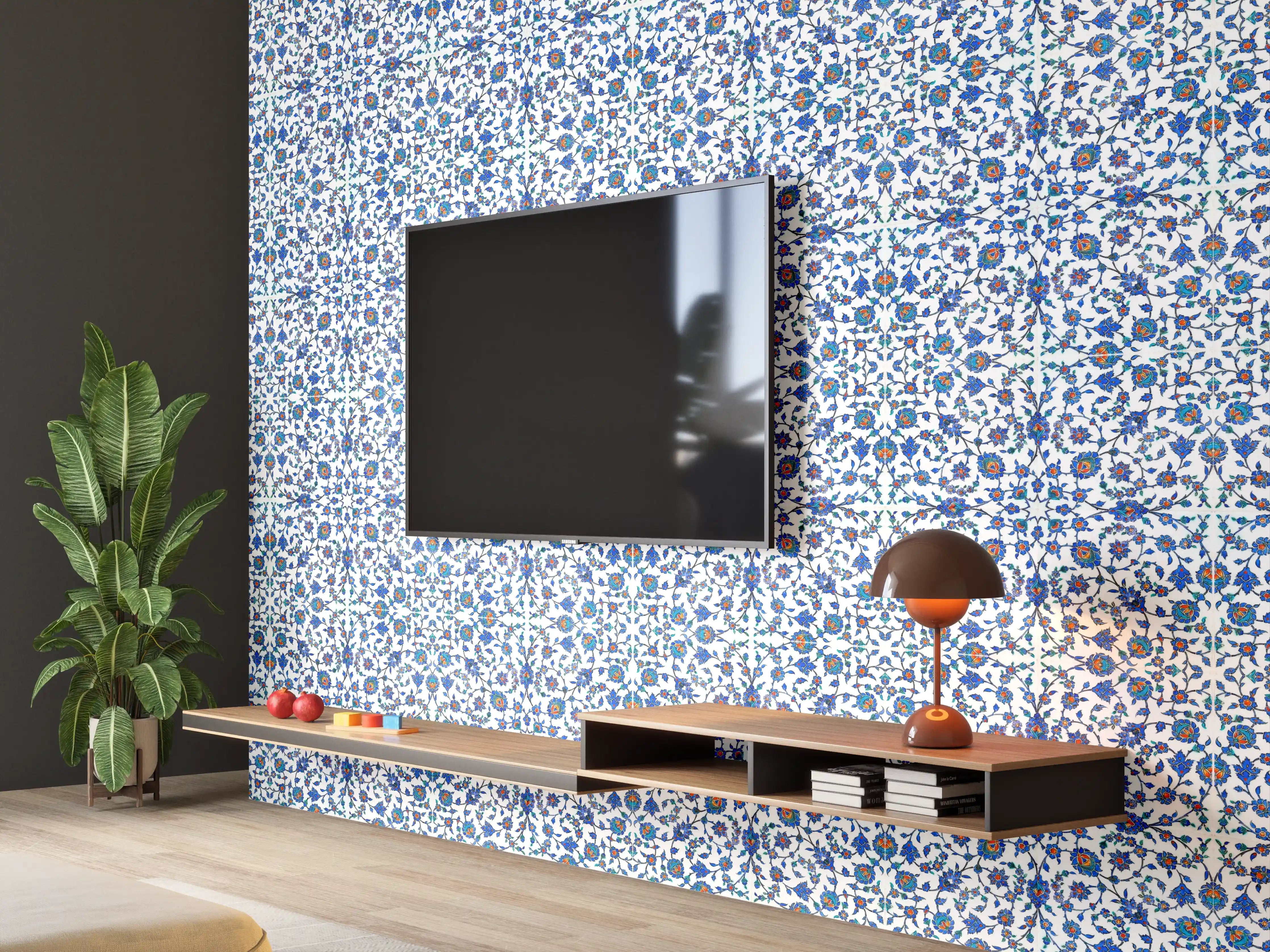 Wandverkleidung Wohnzimmer - Abstrakte Struktur Blau-Grau