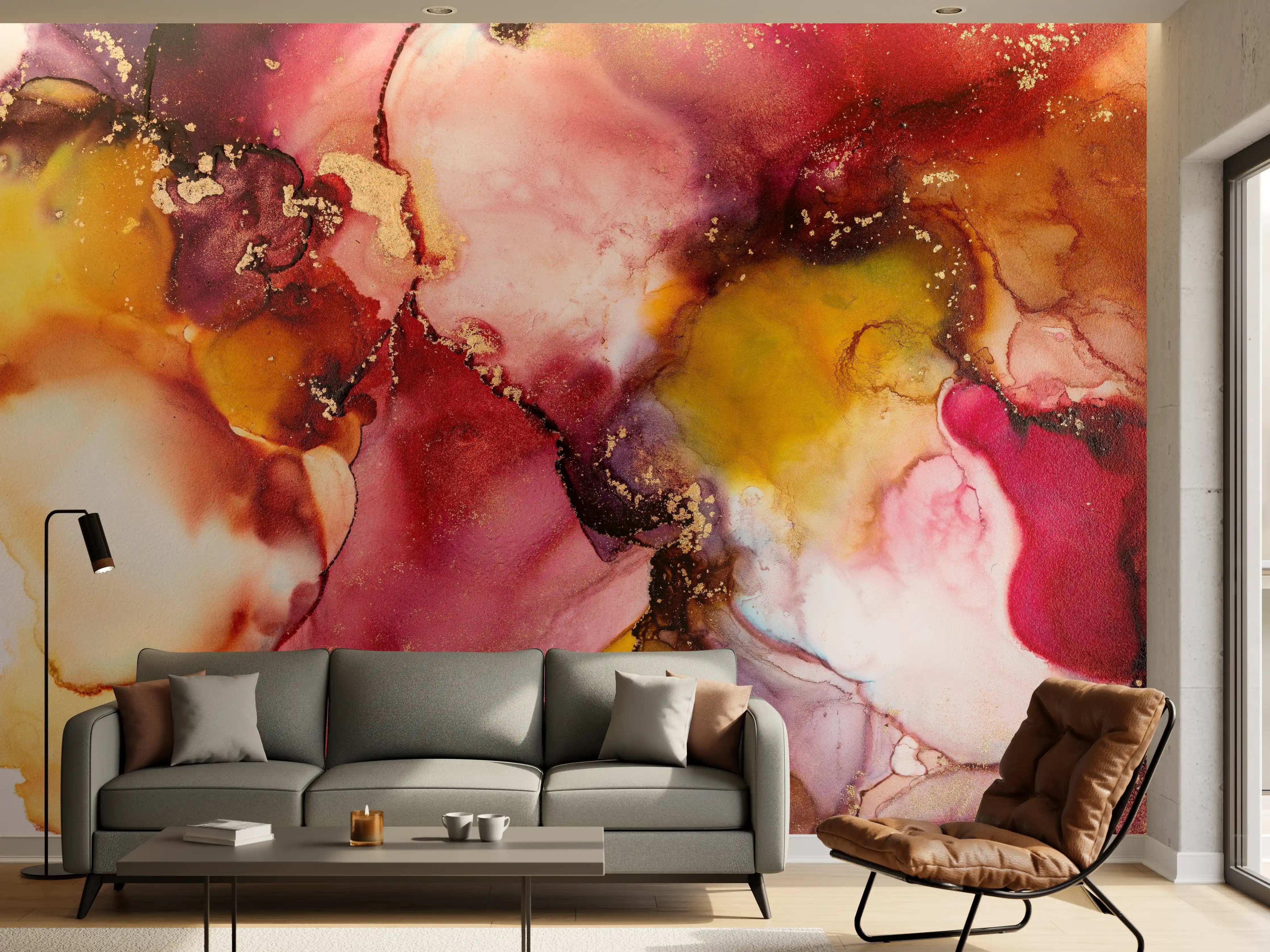 Wandverkleidung Wohnzimmer - Abstrakte Tintentextur - Flüssigkunst