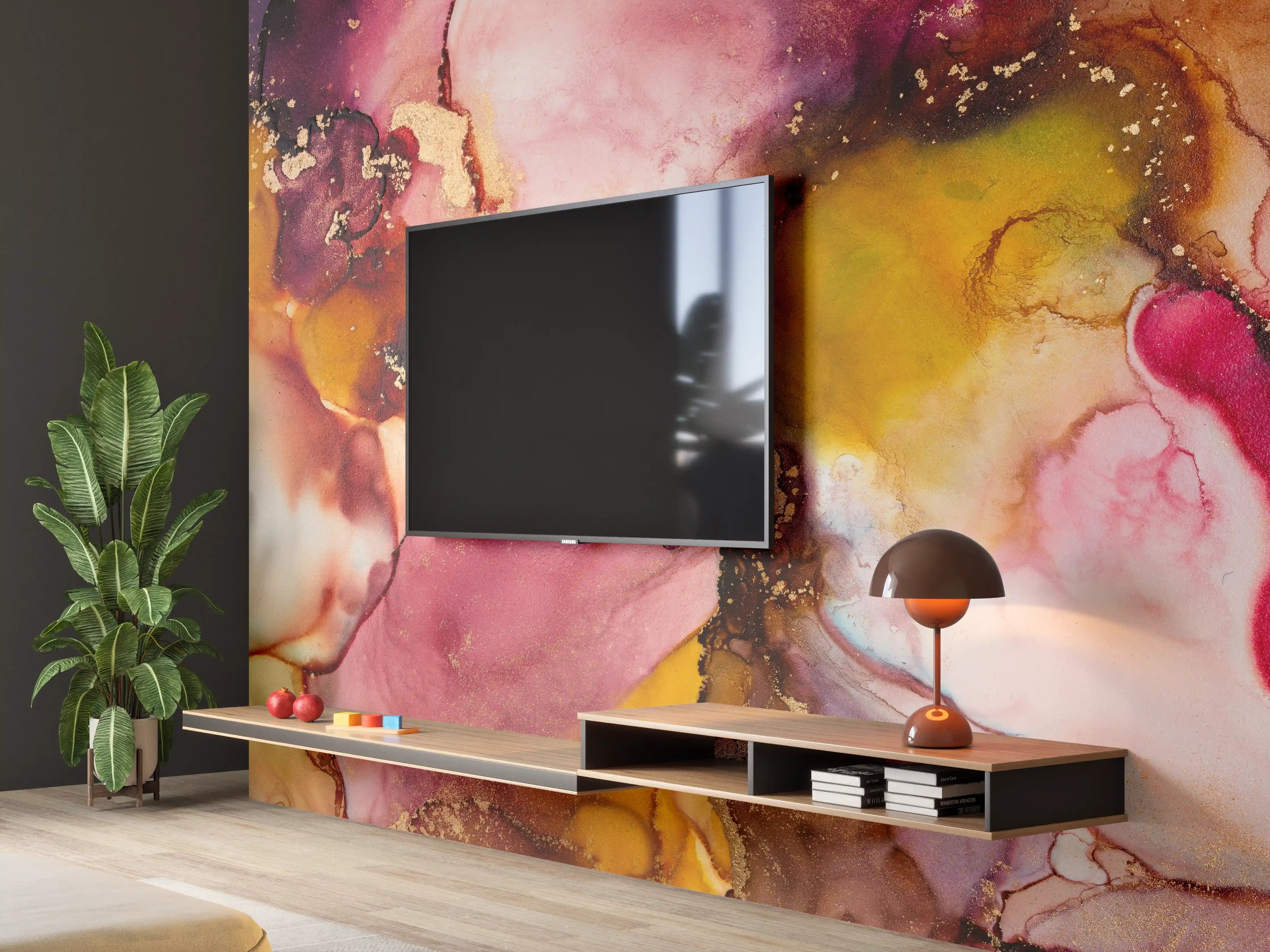 Wandverkleidung Wohnzimmer - Abstrakte Tintentextur - Flüssigkunst