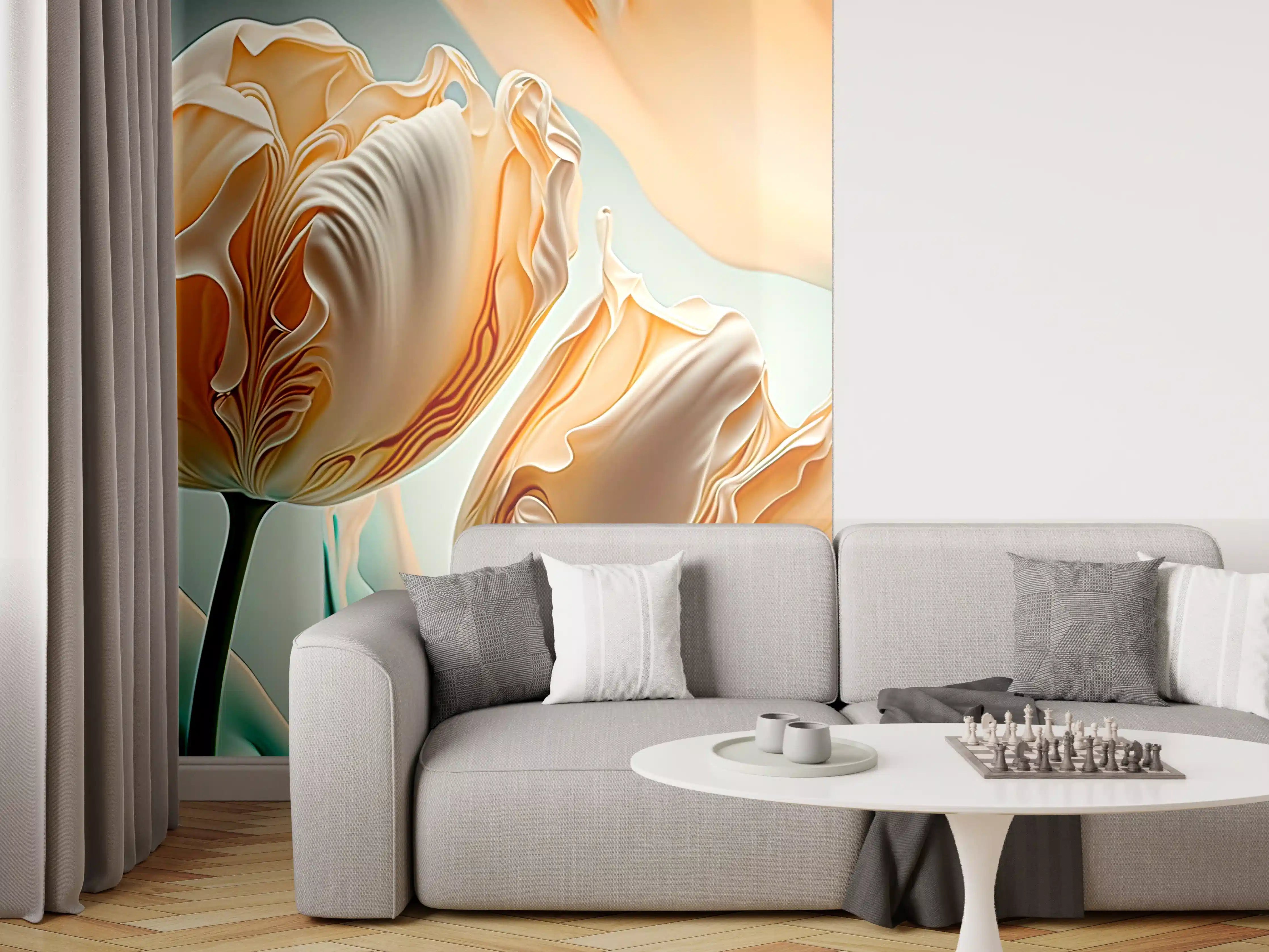 Wandverkleidung Wohnzimmer - Abstrakte Tulpen in sanften Farben
