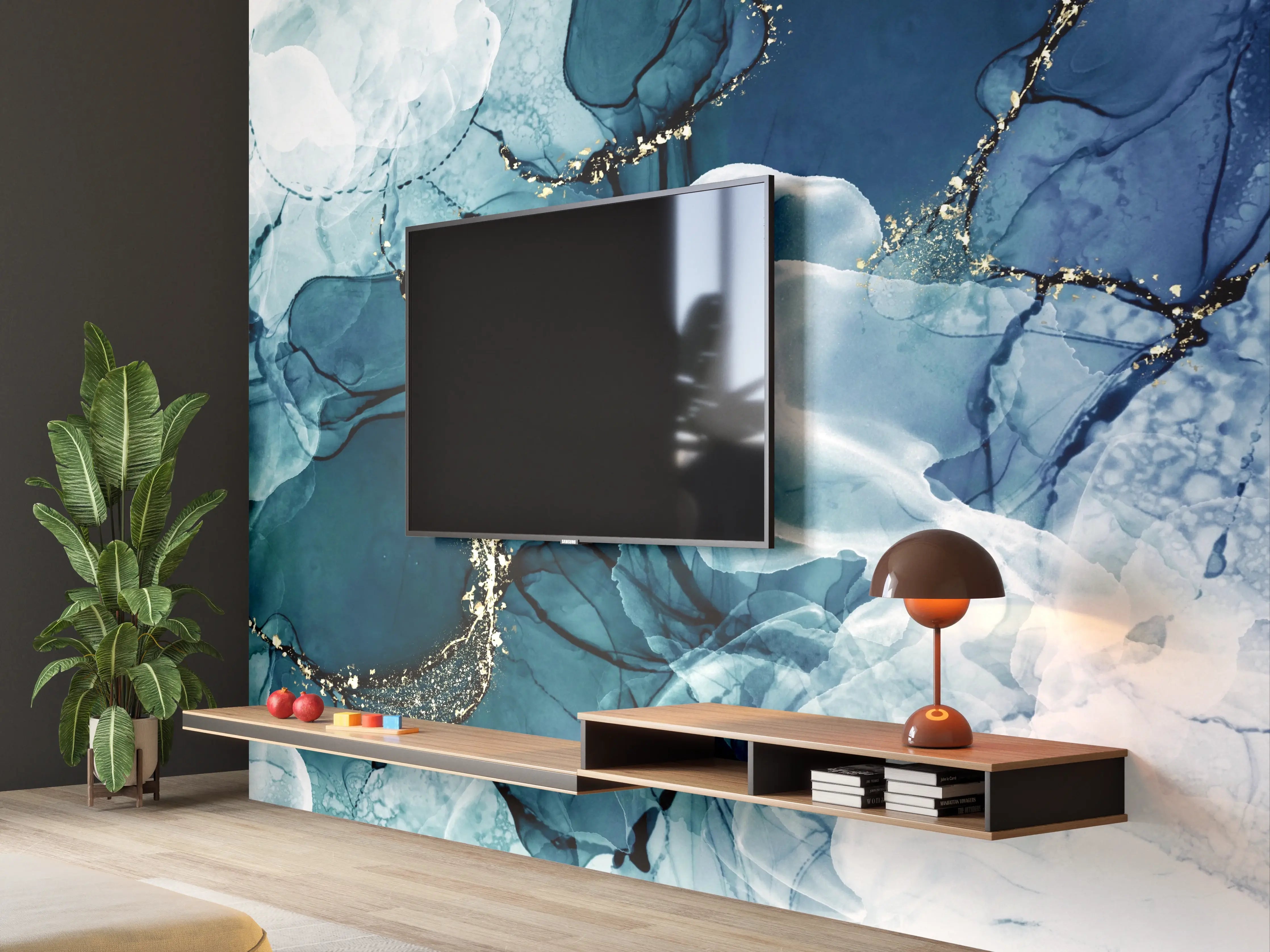 Wandverkleidung Wohnzimmer - Abstrakte Wasserfarben-Komposition