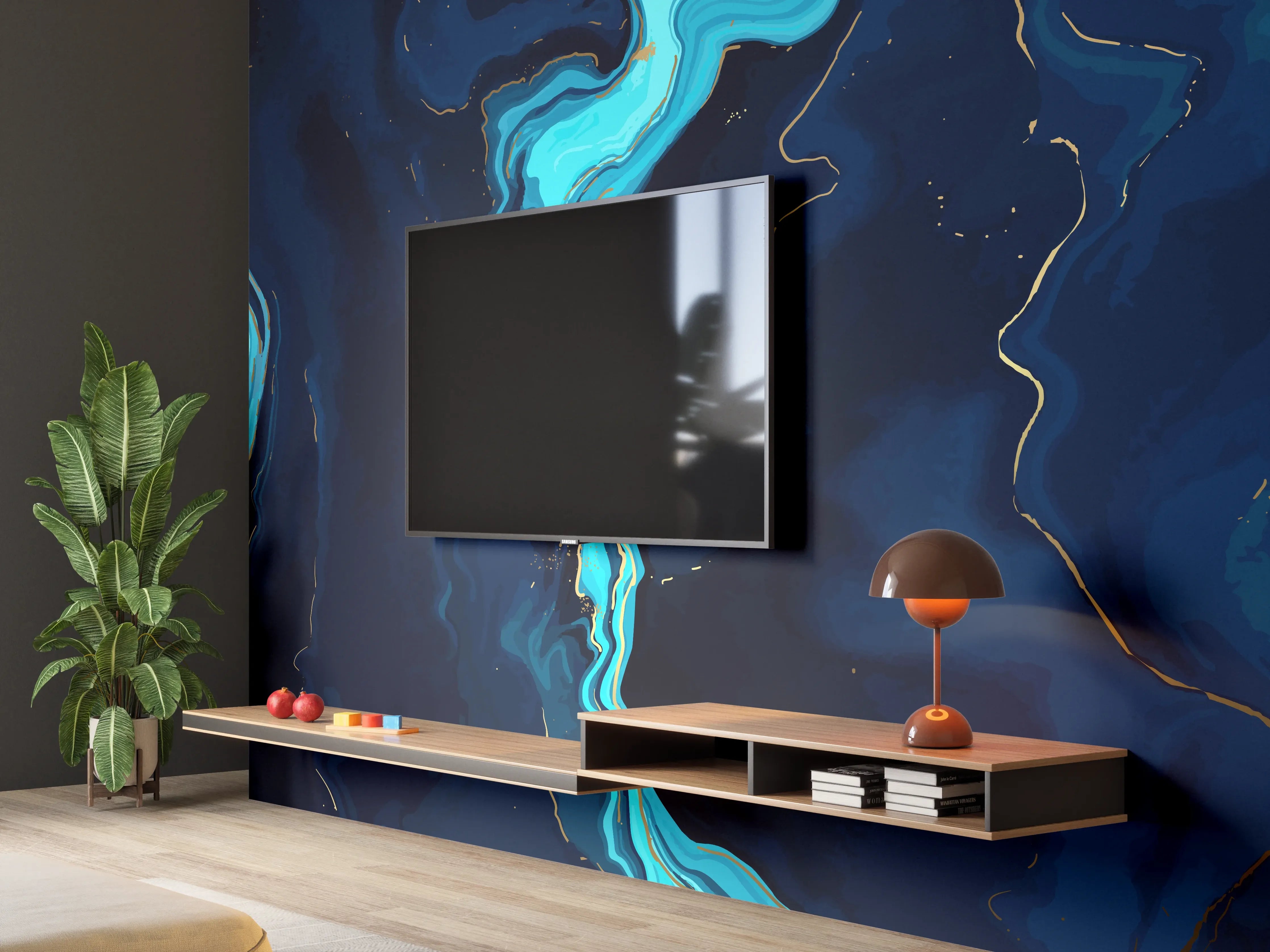 Wandverkleidung Wohnzimmer - Abstrakte blaue Tiefsee-Strömung
