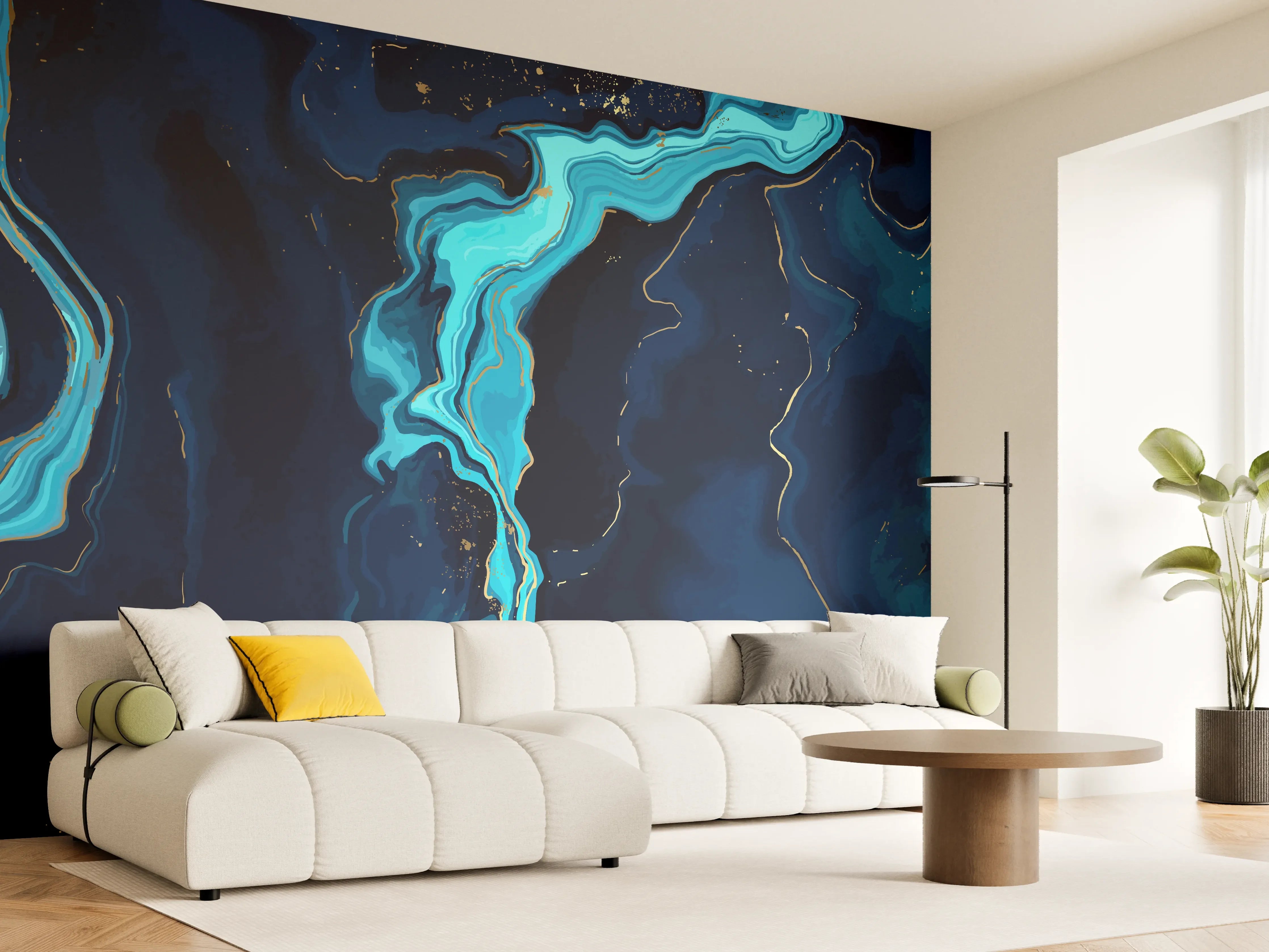 Wandverkleidung Wohnzimmer - Abstrakte blaue Tiefsee-Strömung