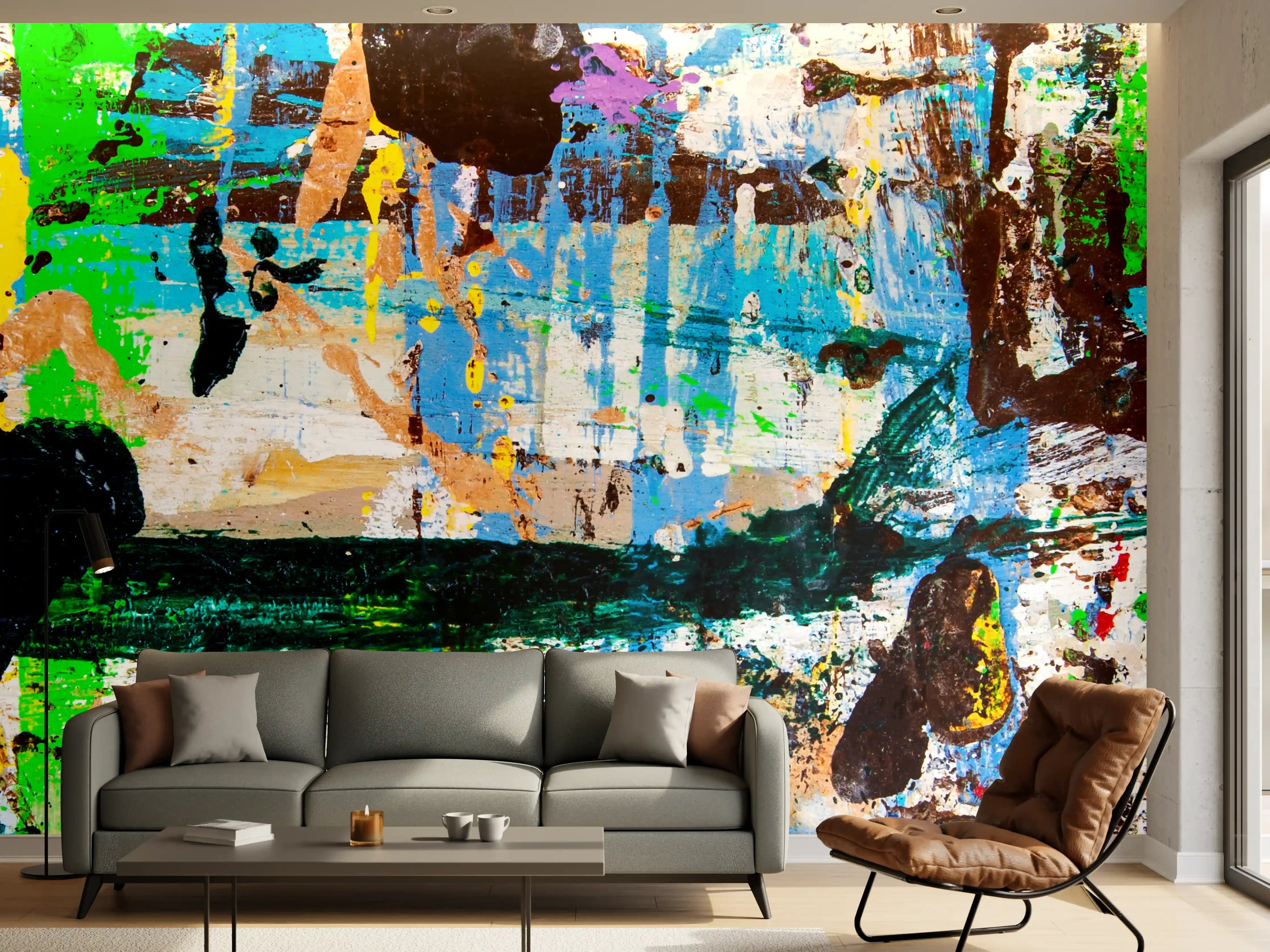 Wandverkleidung Wohnzimmer - Abstrakte bunte Kunst auf Leinwand