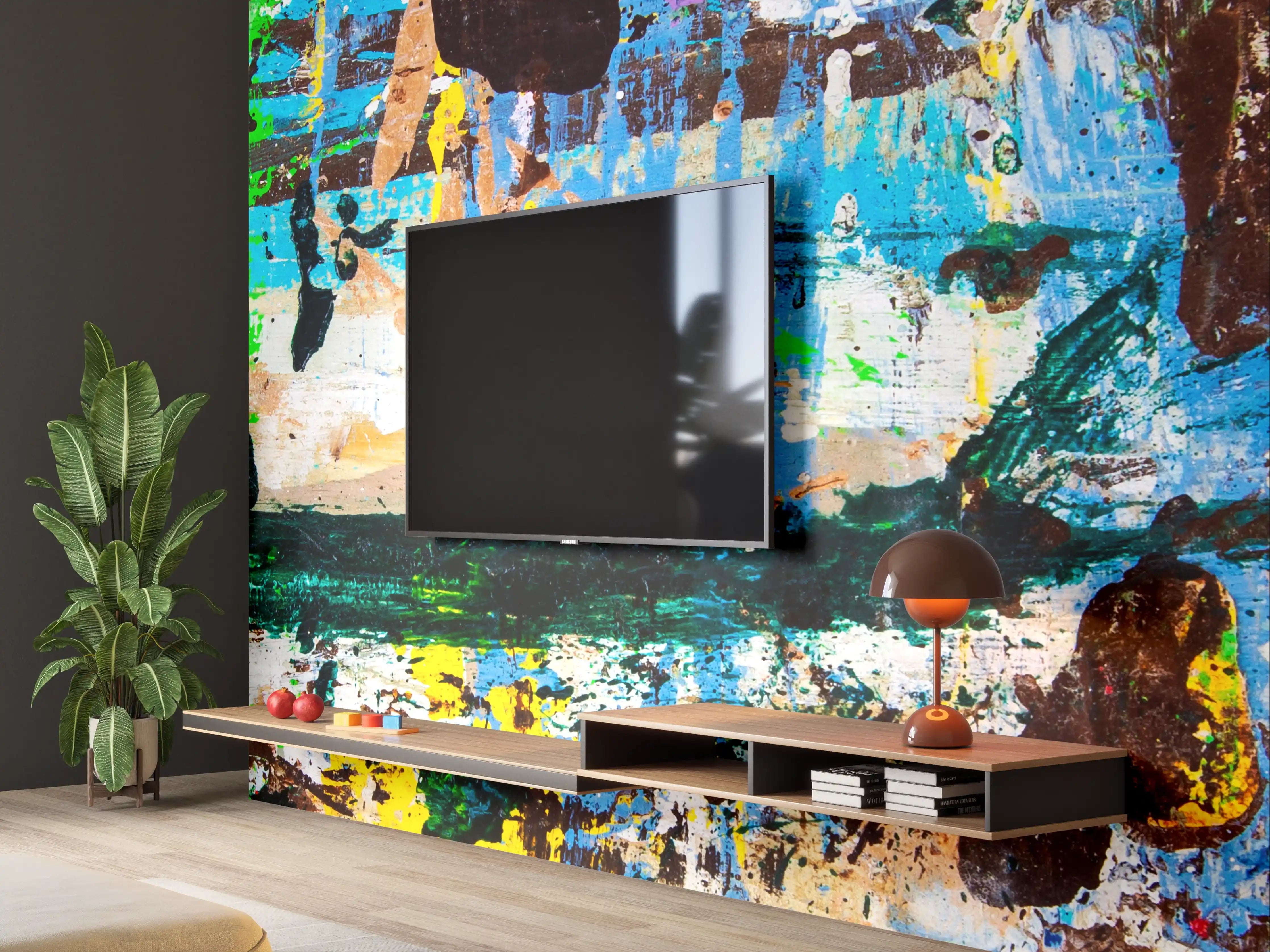 Wandverkleidung Wohnzimmer - Abstrakte bunte Kunst auf Leinwand