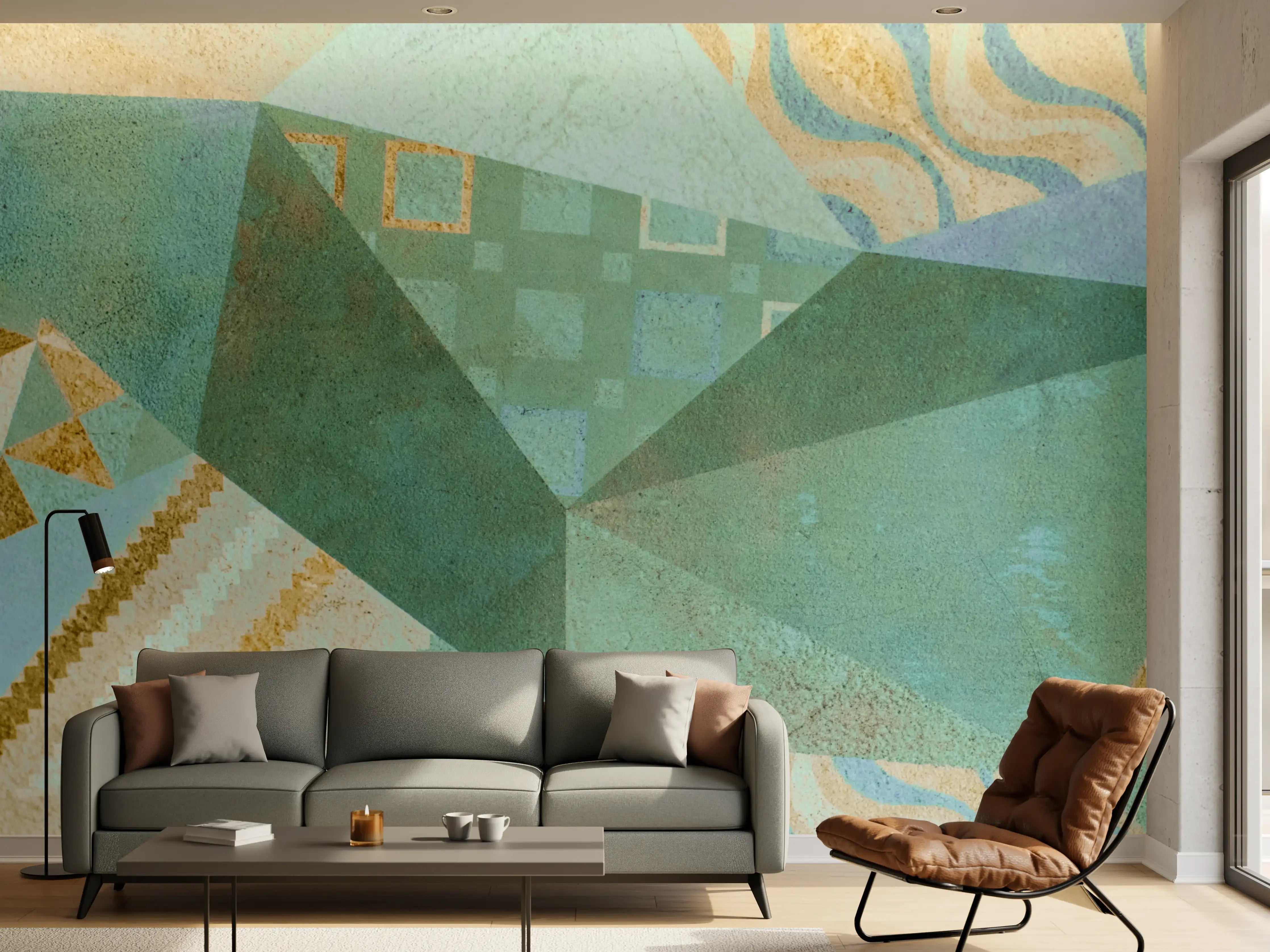 Wandverkleidung Wohnzimmer - Abstrakte geometrische Kunstcollage